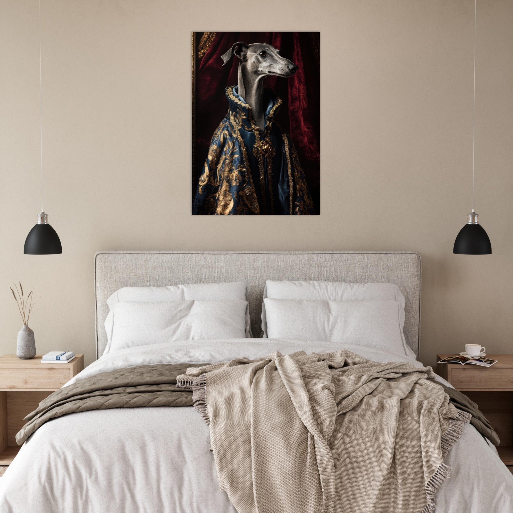 Aluminum Print Portrait - Elegant Baroque Greyhound Portrait A sleek grey 2 - Shop Ai Art WebShop - Digital Art online Store