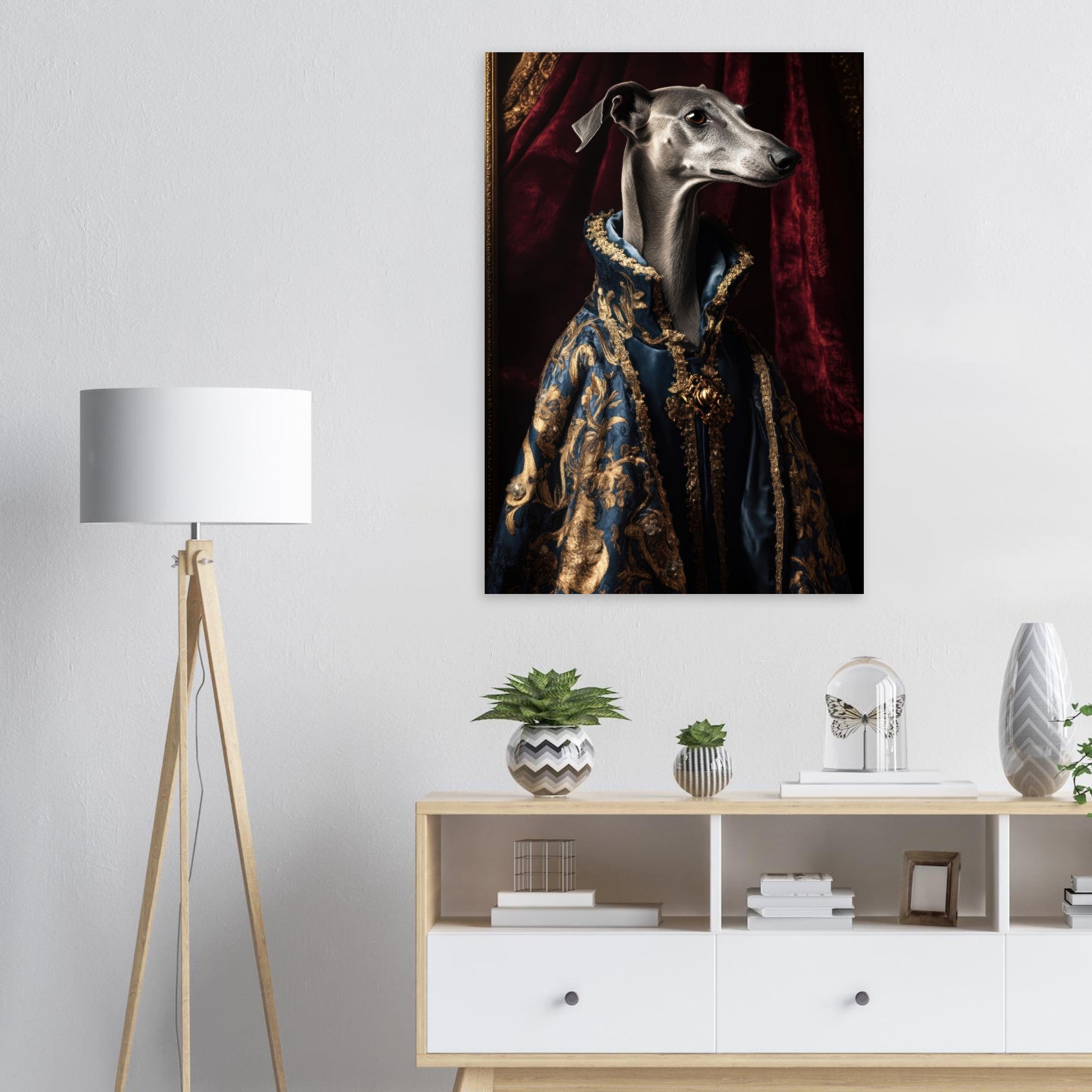 Aluminum Print Portrait - Elegant Baroque Greyhound Portrait A sleek grey 2 - Shop Ai Art WebShop - Digital Art online Store