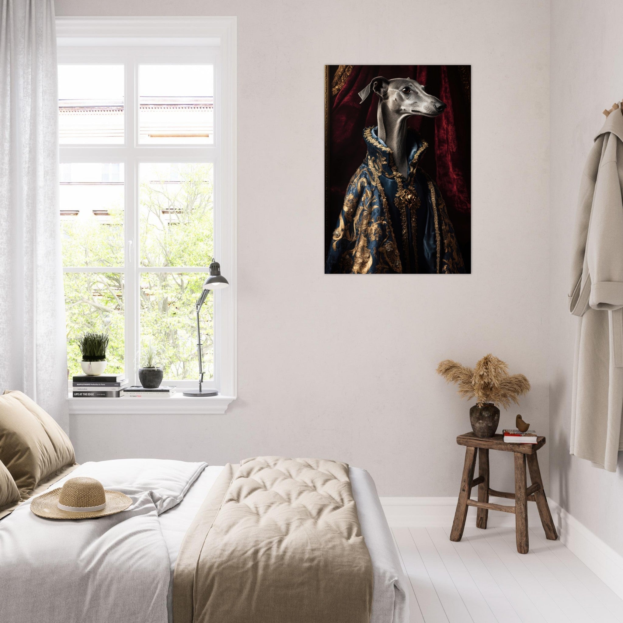 Aluminum Print Portrait - Elegant Baroque Greyhound Portrait A sleek grey 2 - Shop Ai Art WebShop - Digital Art online Store