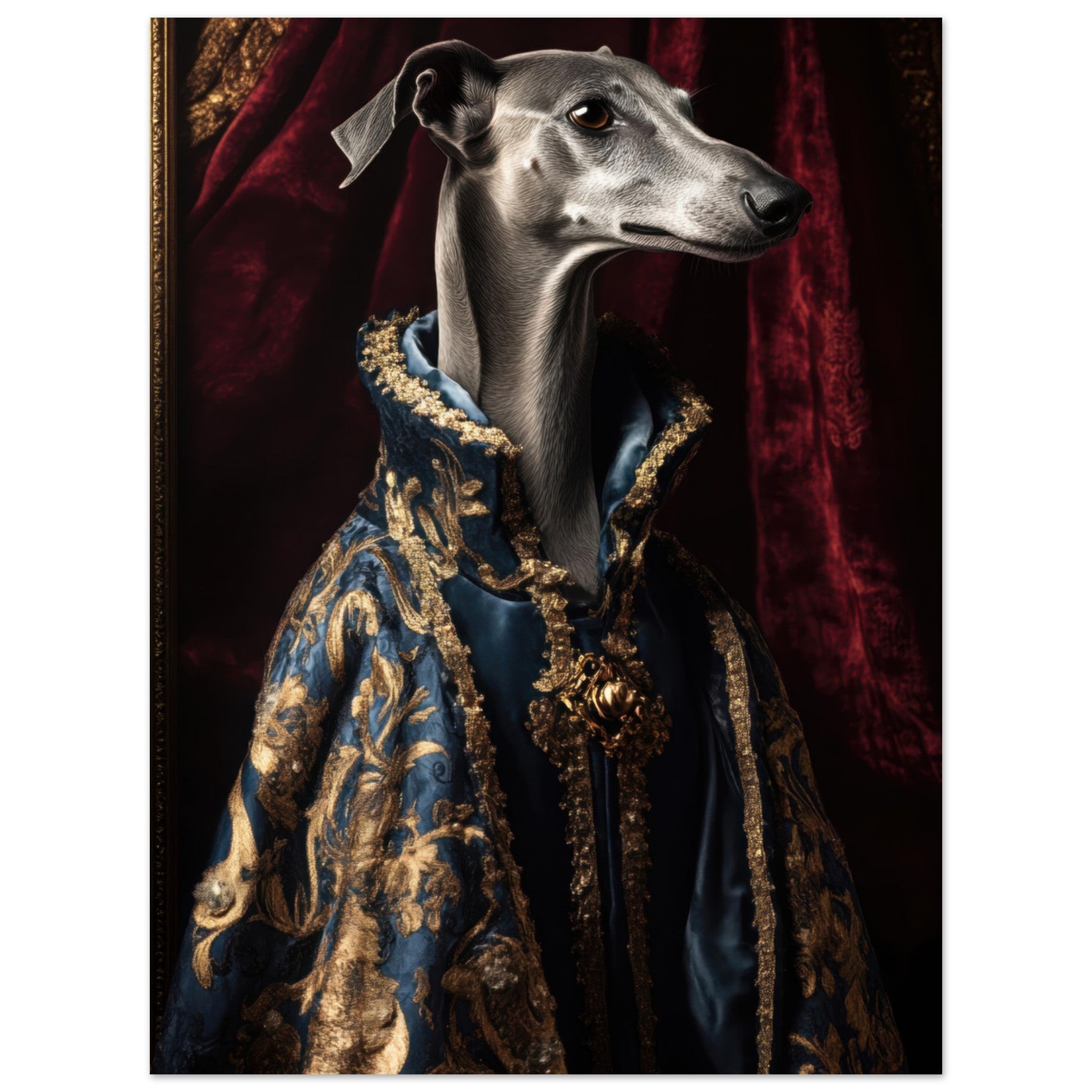 Aluminum Print Portrait - Elegant Baroque Greyhound Portrait A sleek grey 2 - Shop Ai Art WebShop - Digital Art online Store