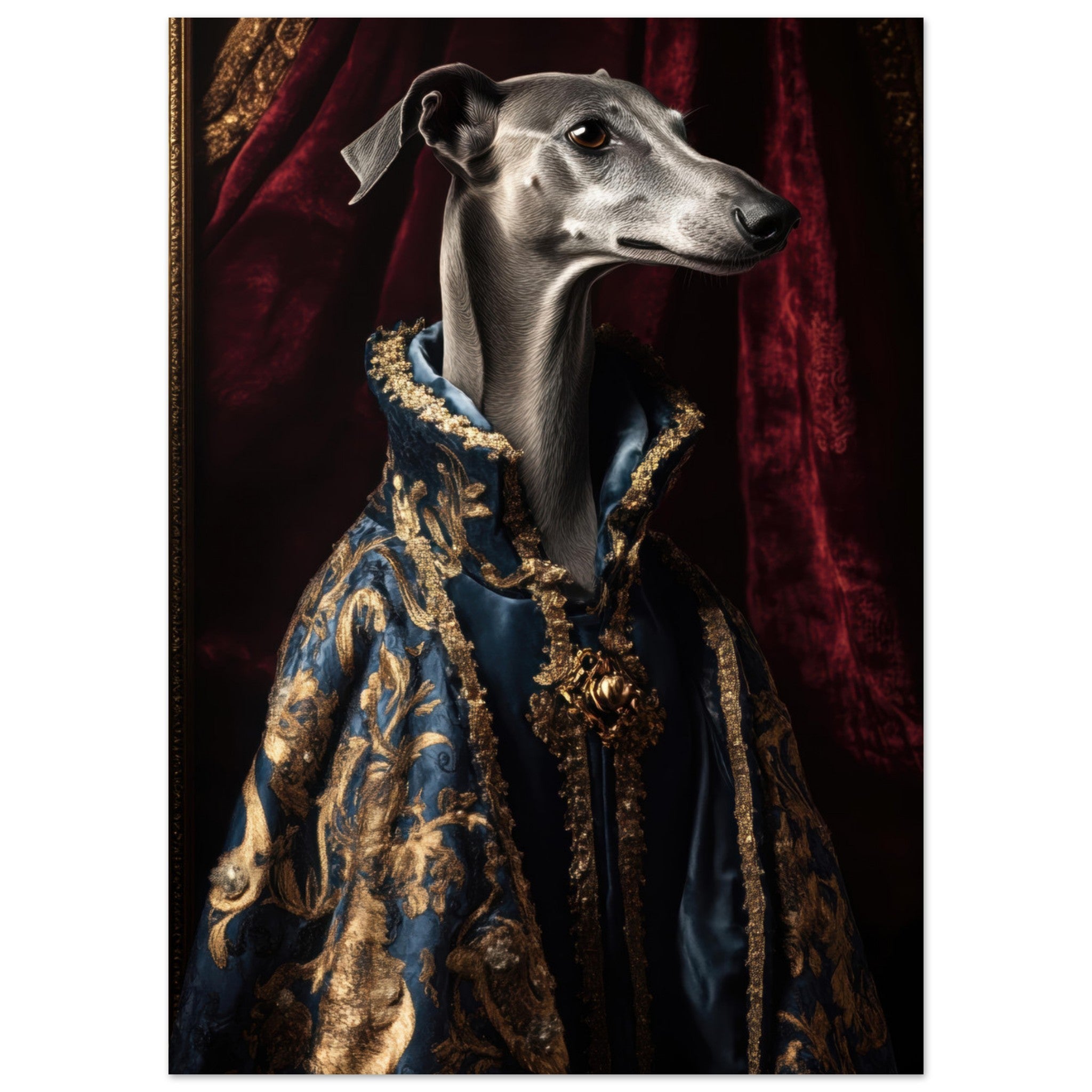 Aluminum Print Portrait - Elegant Baroque Greyhound Portrait A sleek grey 2 - Shop Ai Art WebShop - Digital Art online Store