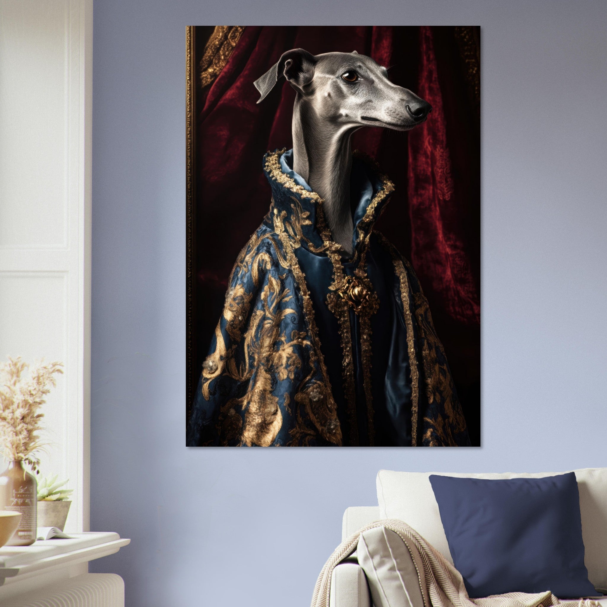 Aluminum Print Portrait - Elegant Baroque Greyhound Portrait A sleek grey 2 - Shop Ai Art WebShop - Digital Art online Store