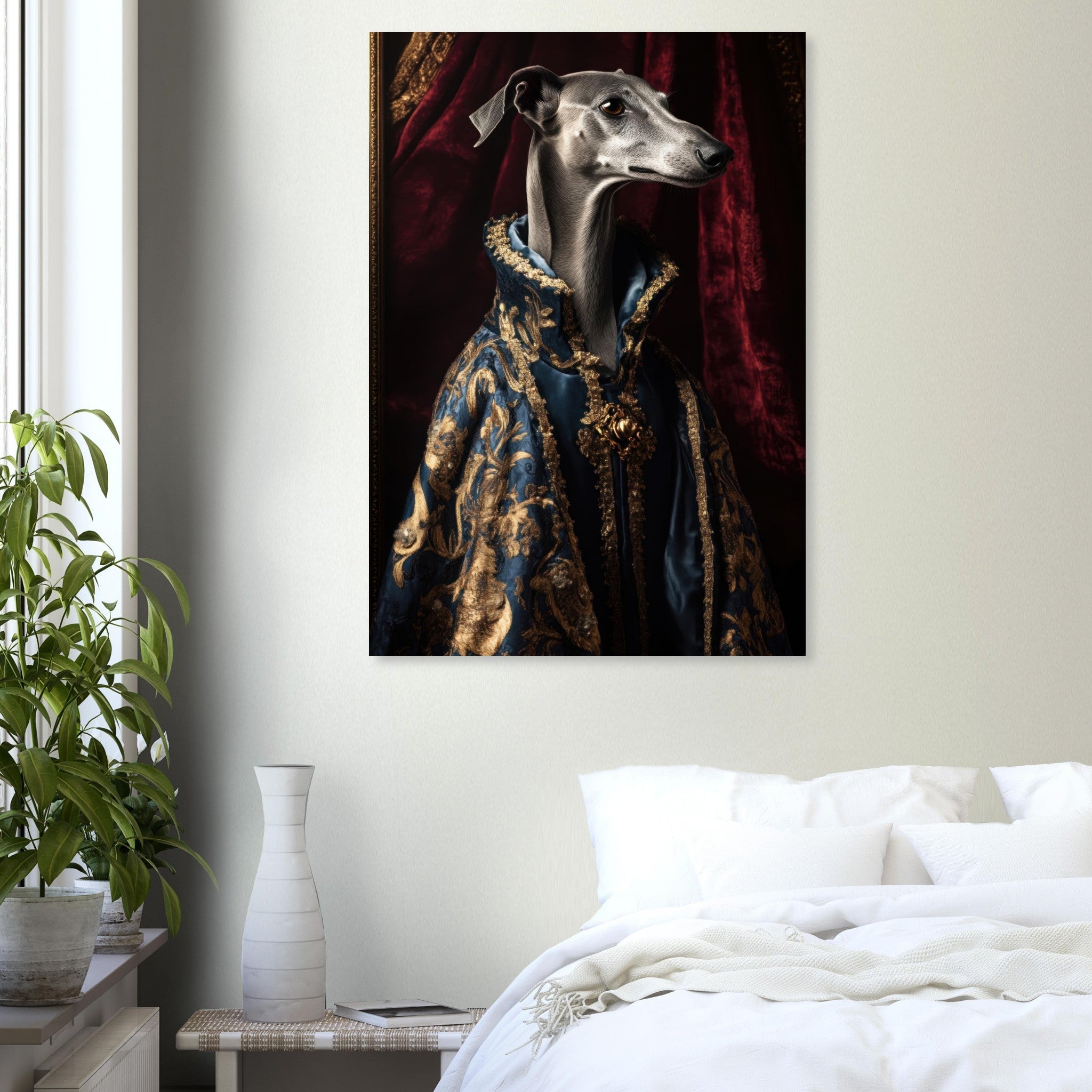 Aluminum Print Portrait - Elegant Baroque Greyhound Portrait A sleek grey 2 - Shop Ai Art WebShop - Digital Art online Store