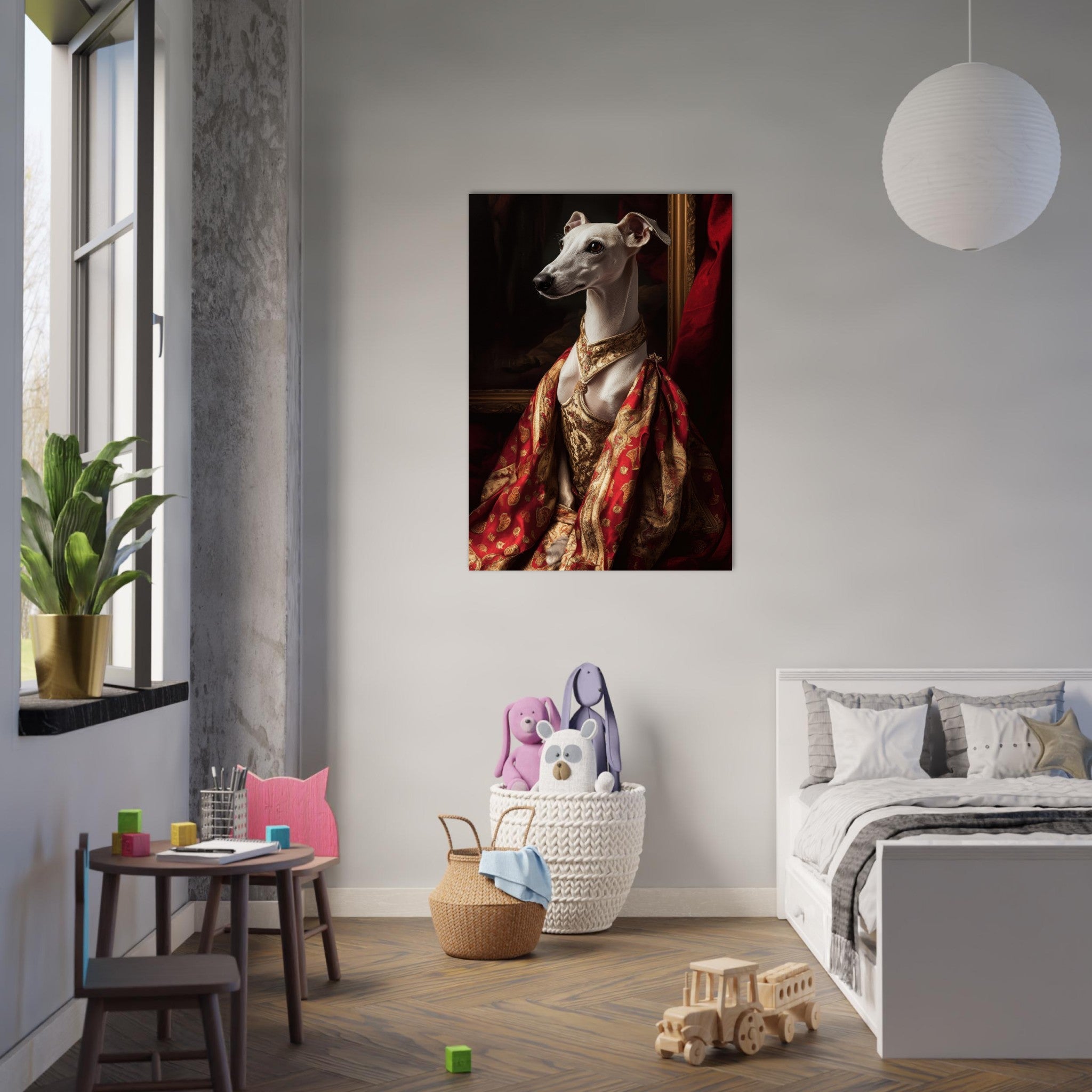 Aluminum Print Portrait - Elegant Baroque Greyhound Portrait A sleek grey - Shop Ai Art WebShop - Digital Art online Store