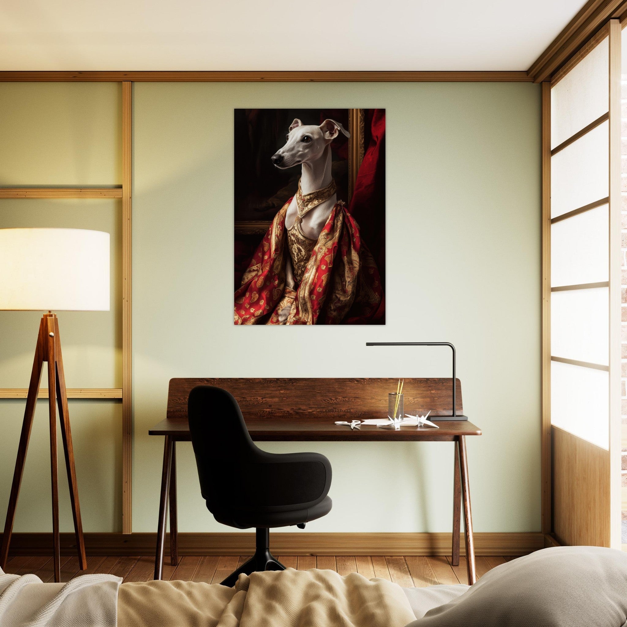 Aluminum Print Portrait - Elegant Baroque Greyhound Portrait A sleek grey - Shop Ai Art WebShop - Digital Art online Store