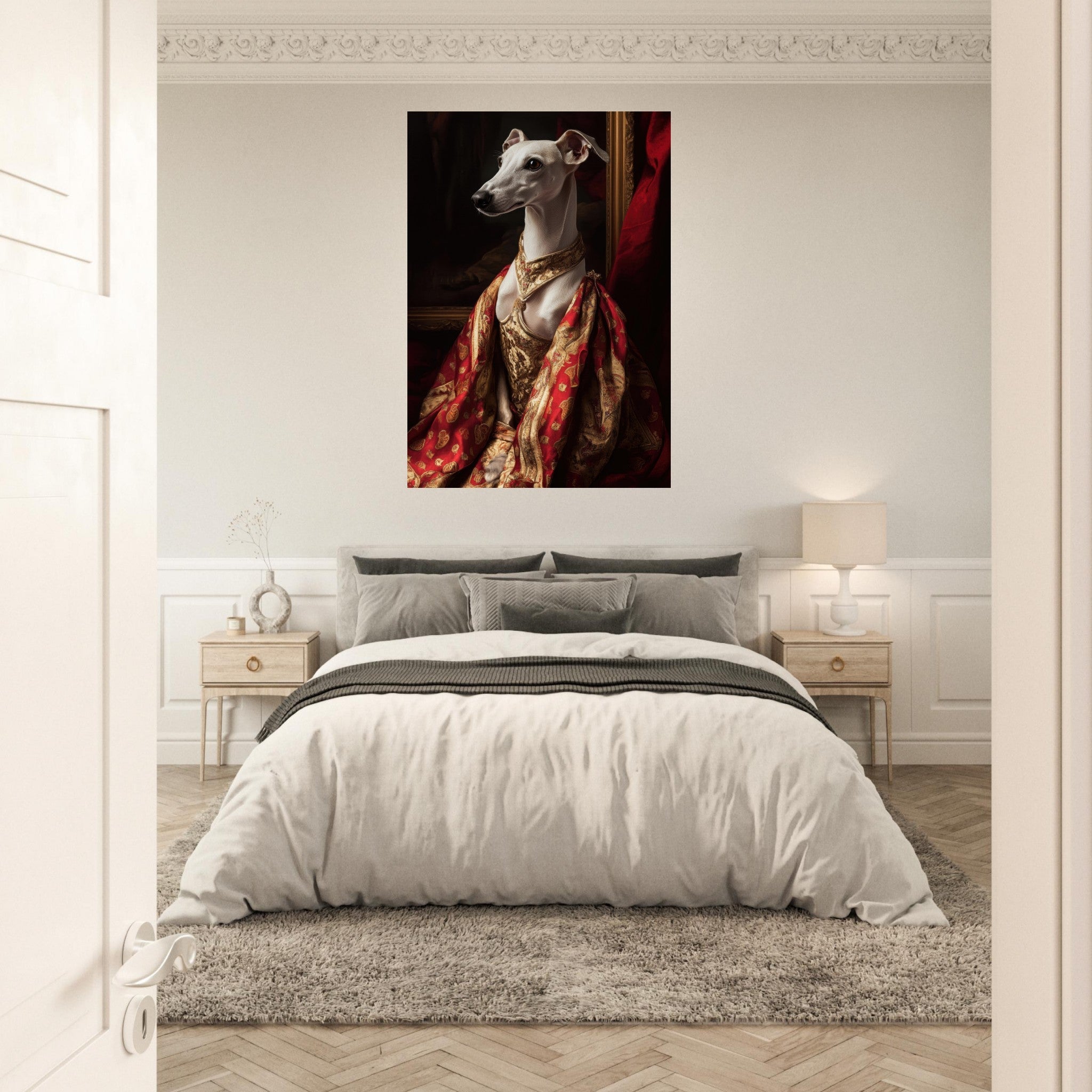 Aluminum Print Portrait - Elegant Baroque Greyhound Portrait A sleek grey - Shop Ai Art WebShop - Digital Art online Store