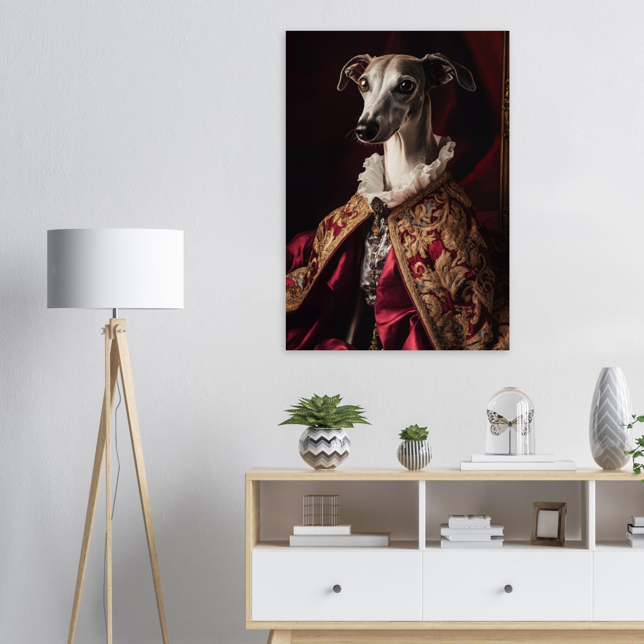 Aluminum Print Portrait - Elegant Baroque Greyhound Portrait A sleek grey 3 - Shop Ai Art WebShop - Digital Art online Store
