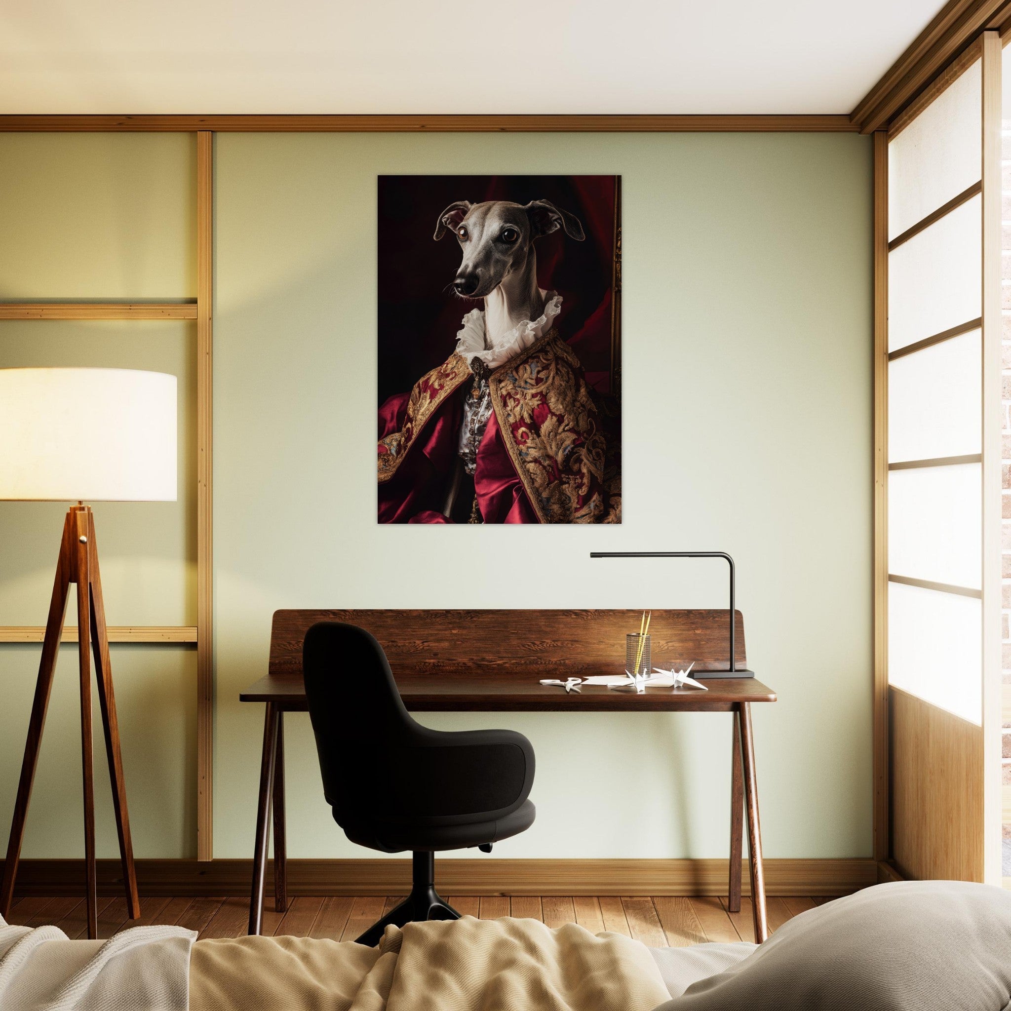 Aluminum Print Portrait - Elegant Baroque Greyhound Portrait A sleek grey 3 - Shop Ai Art WebShop - Digital Art online Store