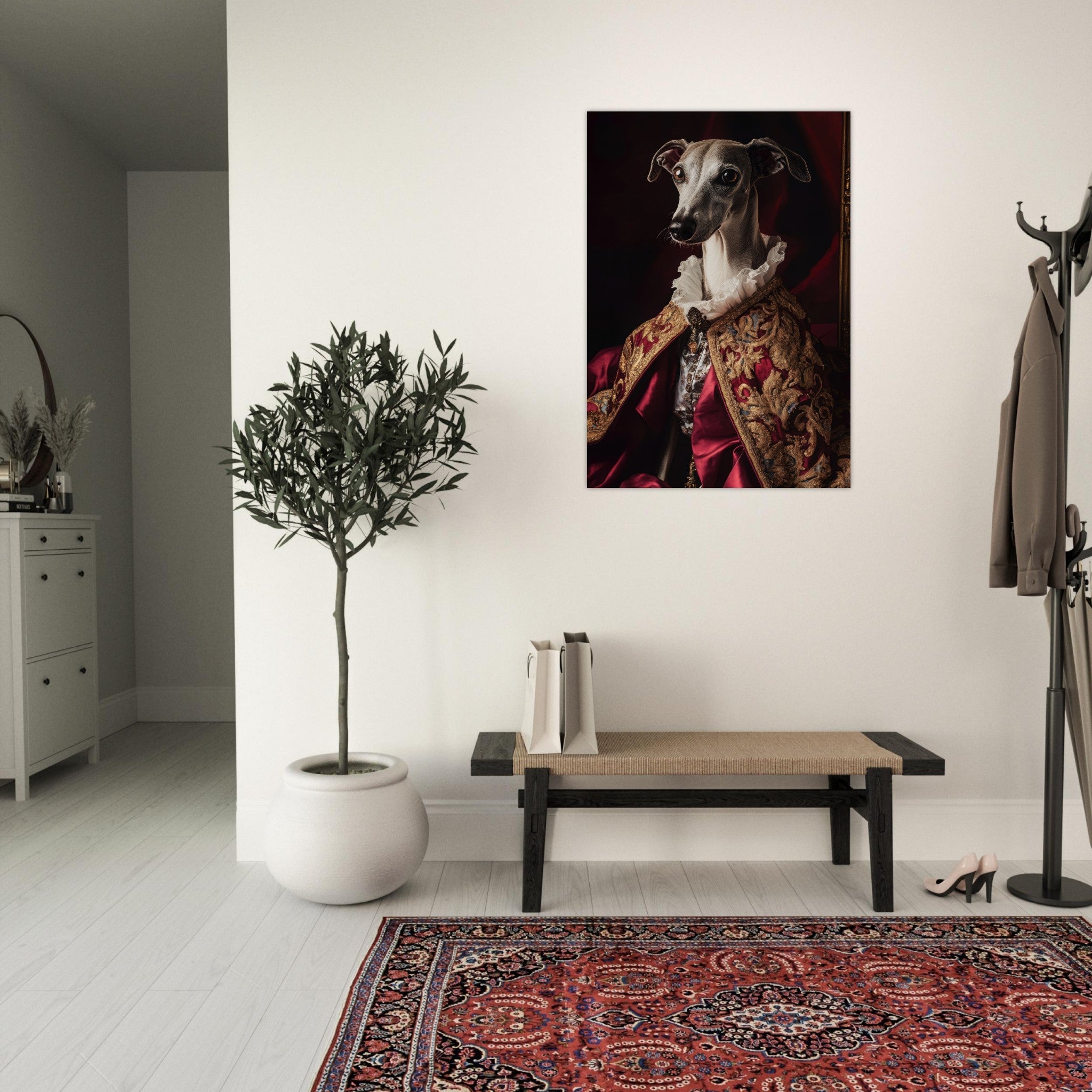 Aluminum Print Portrait - Elegant Baroque Greyhound Portrait A sleek grey 3 - Shop Ai Art WebShop - Digital Art online Store