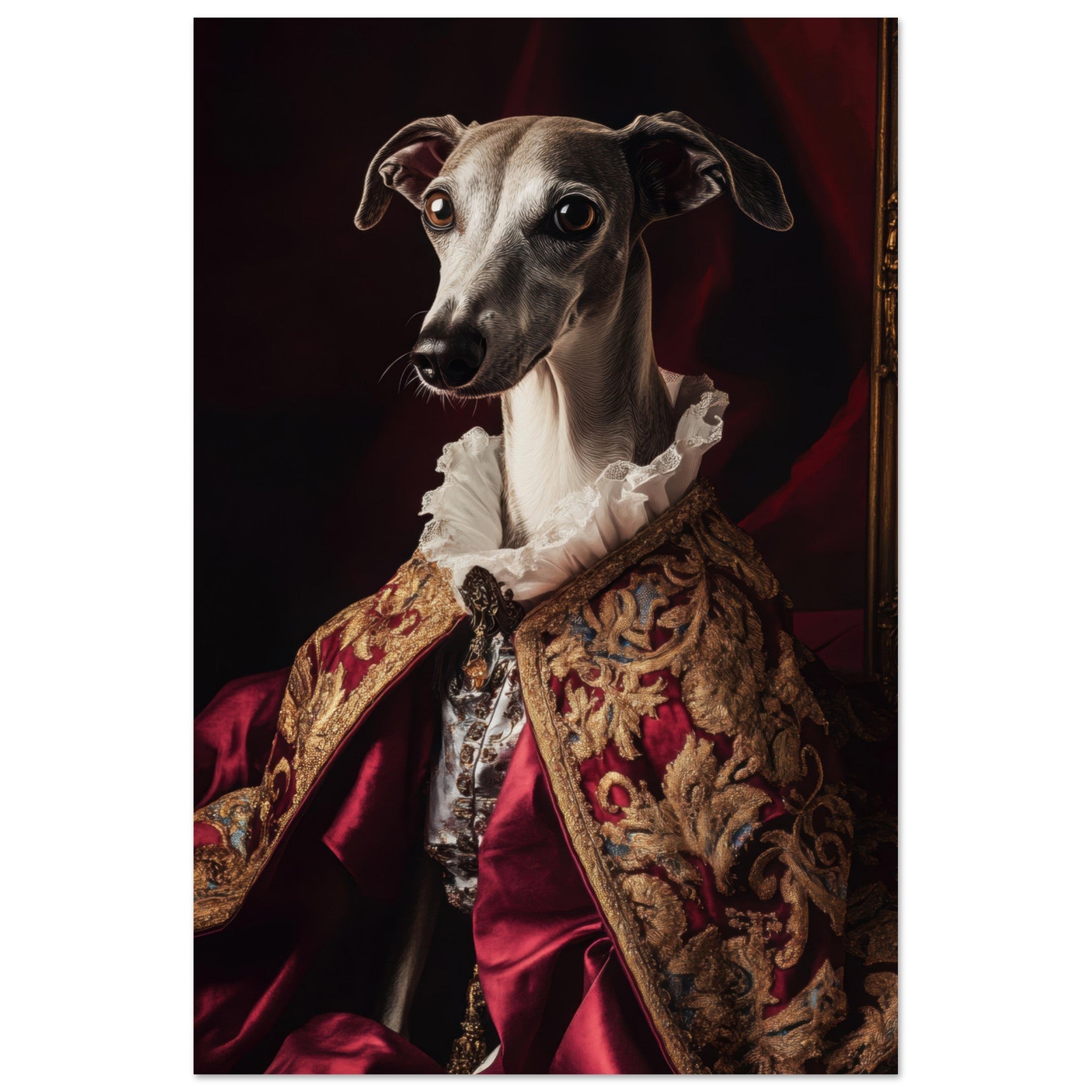 Aluminum Print Portrait - Elegant Baroque Greyhound Portrait A sleek grey 3 - Shop Ai Art WebShop - Digital Art online Store