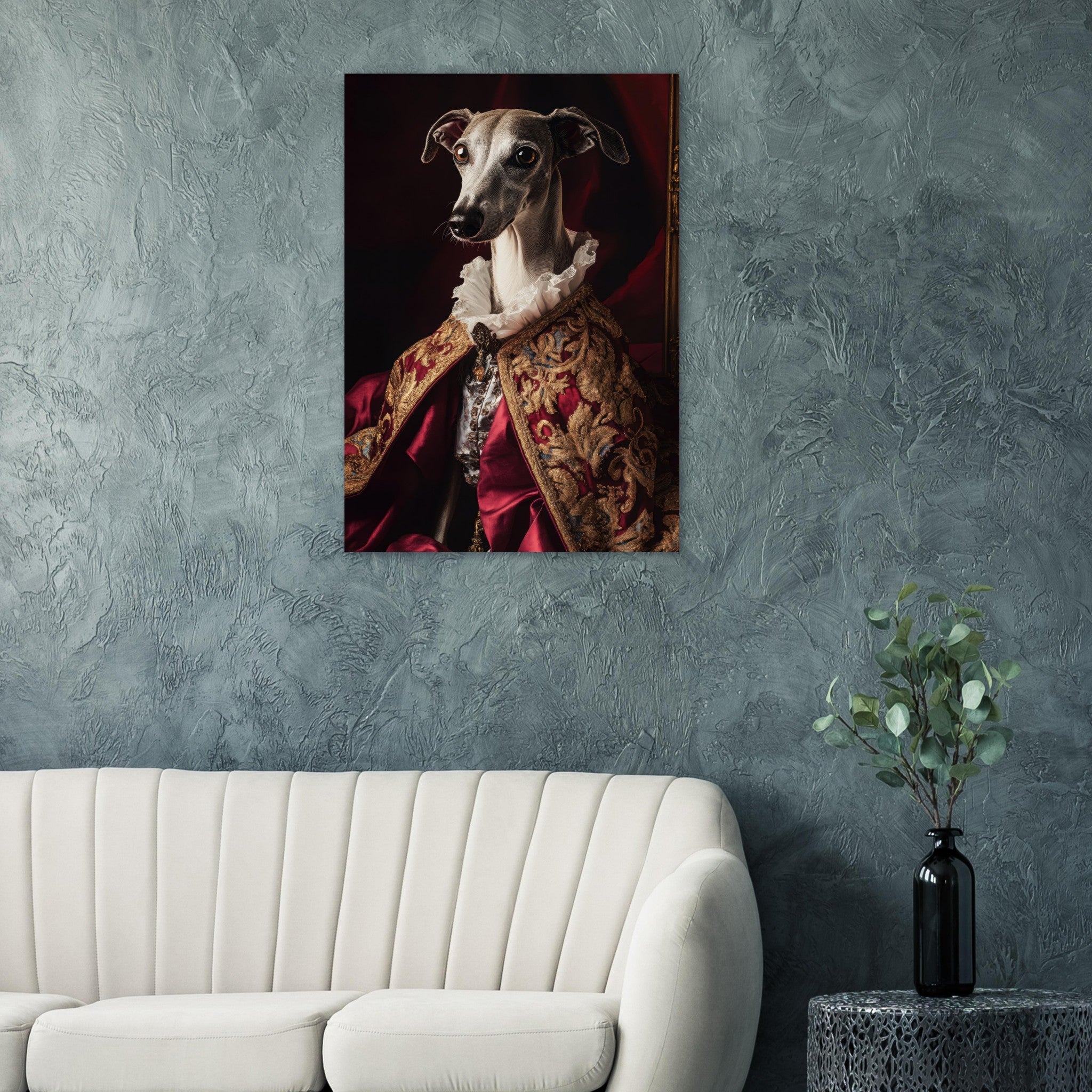 Aluminum Print Portrait - Elegant Baroque Greyhound Portrait A sleek grey 3 - Shop Ai Art WebShop - Digital Art online Store