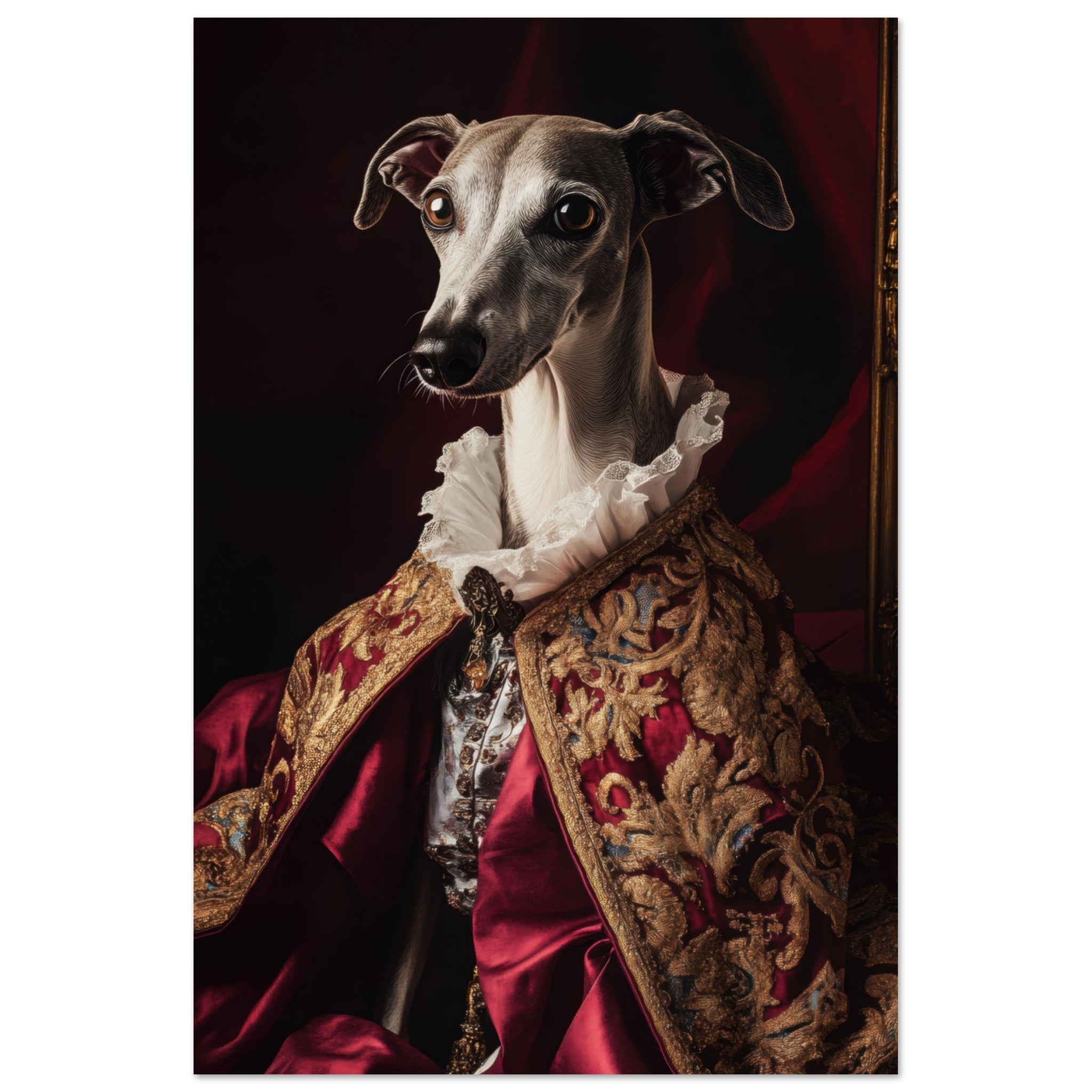 Aluminum Print Portrait - Elegant Baroque Greyhound Portrait A sleek grey 3 - Shop Ai Art WebShop - Digital Art online Store