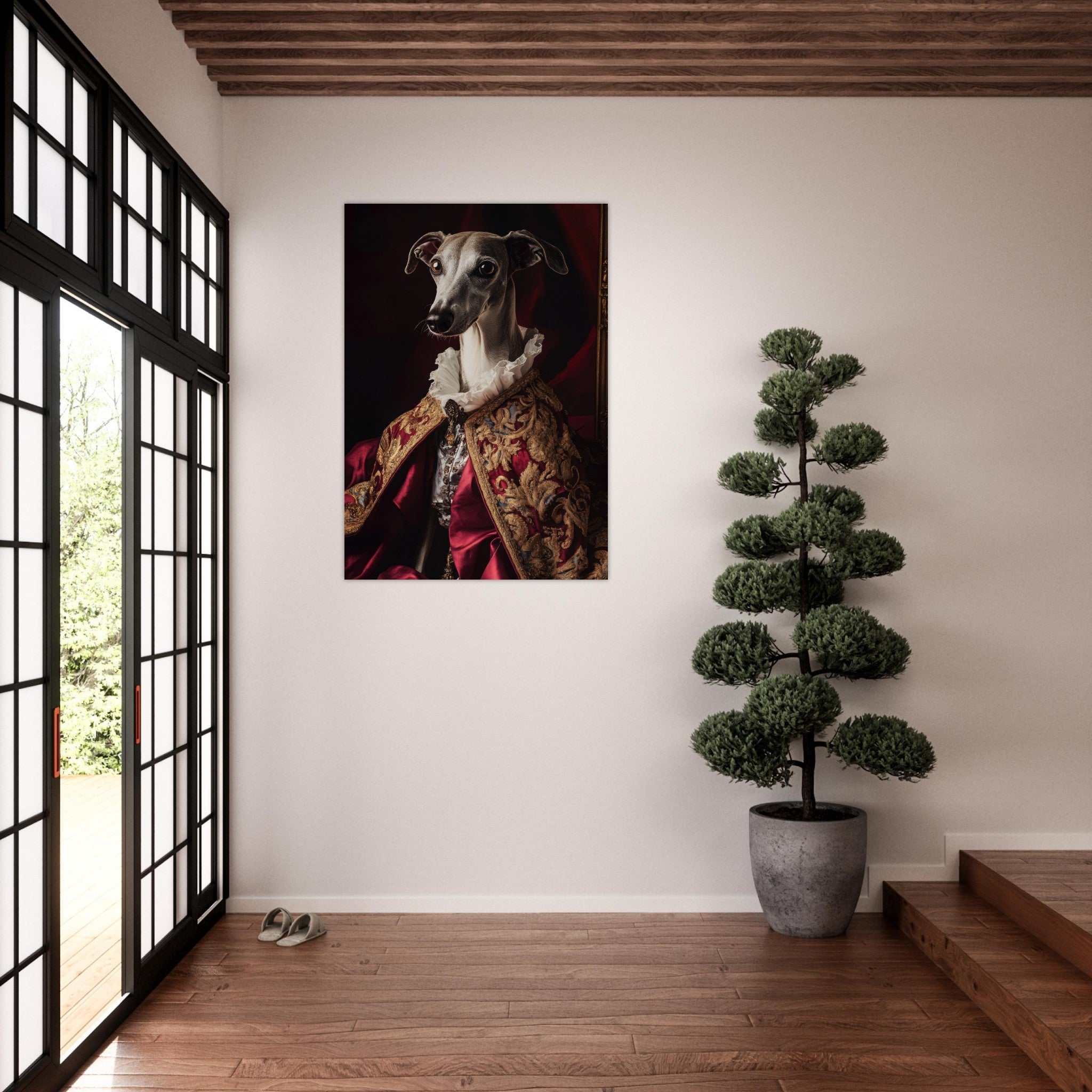 Aluminum Print Portrait - Elegant Baroque Greyhound Portrait A sleek grey 3 - Shop Ai Art WebShop - Digital Art online Store
