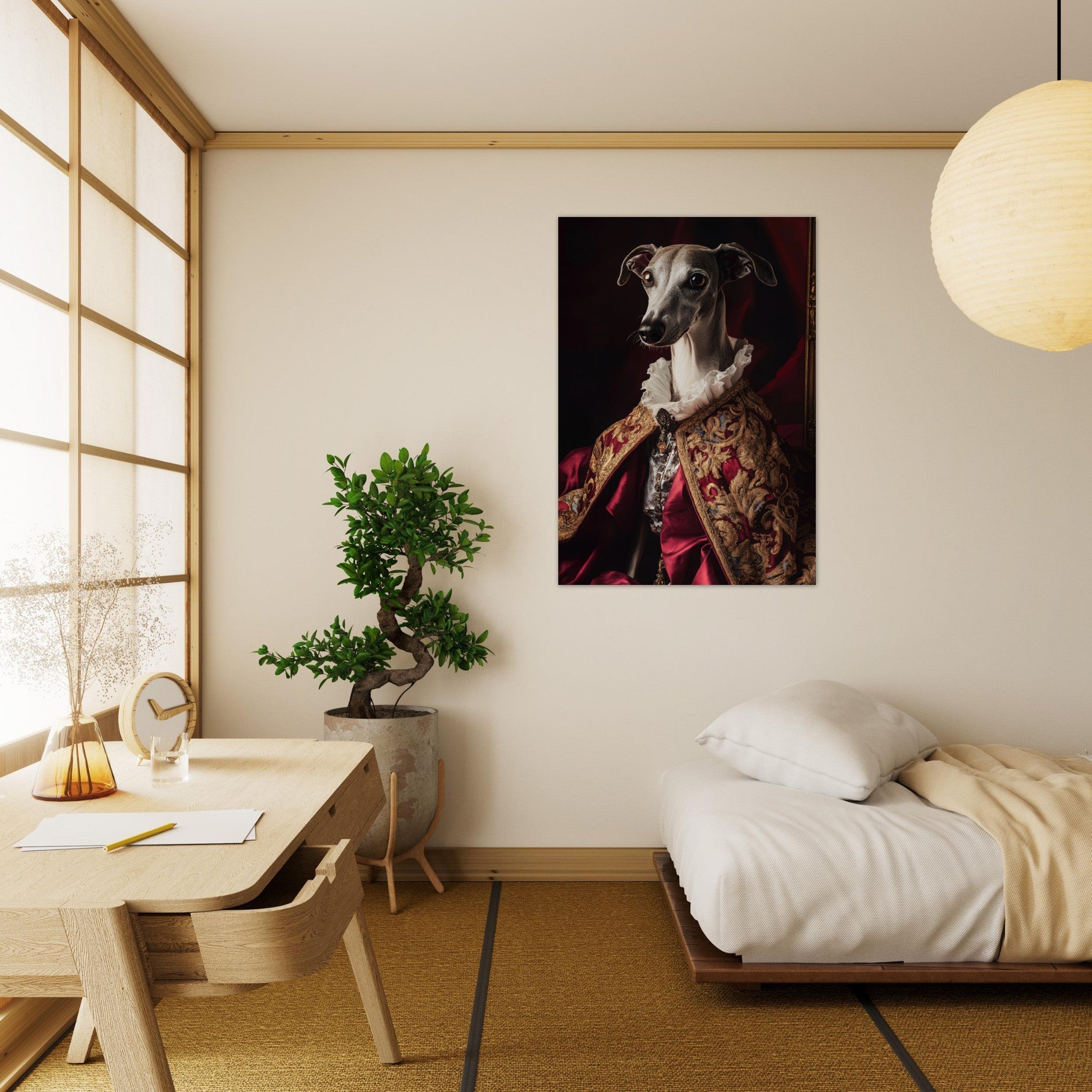 Aluminum Print Portrait - Elegant Baroque Greyhound Portrait A sleek grey 3 - Shop Ai Art WebShop - Digital Art online Store