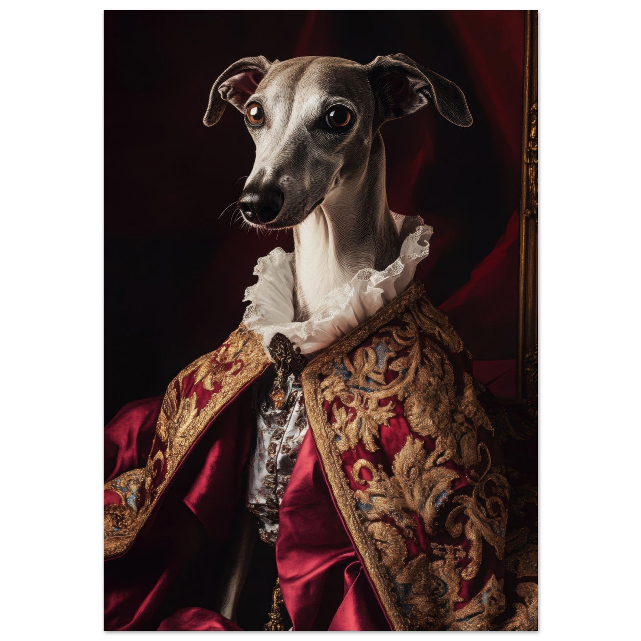 Aluminum Print Portrait - Elegant Baroque Greyhound Portrait A sleek grey 3 - Shop Ai Art WebShop - Digital Art online Store