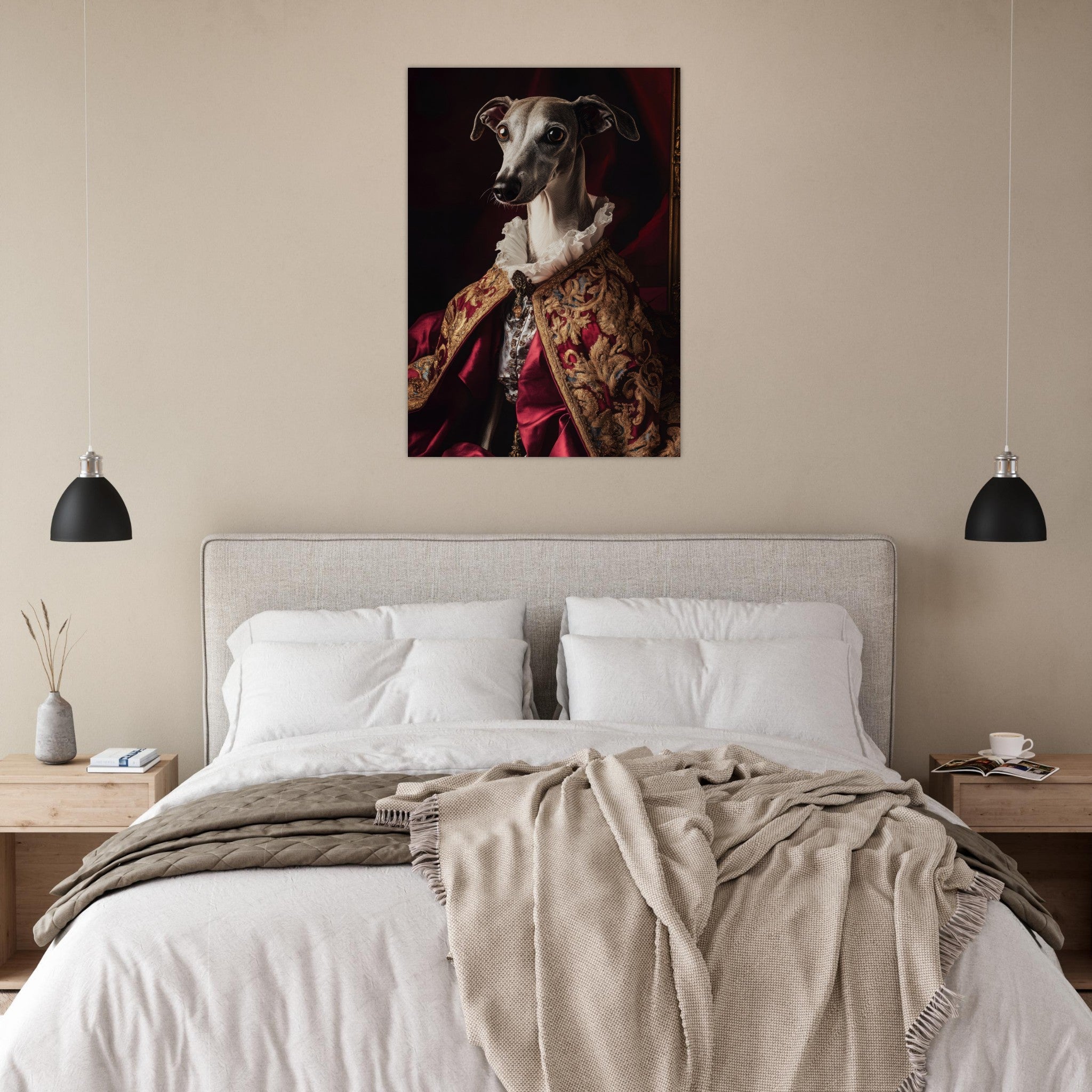 Aluminum Print Portrait - Elegant Baroque Greyhound Portrait A sleek grey 3 - Shop Ai Art WebShop - Digital Art online Store