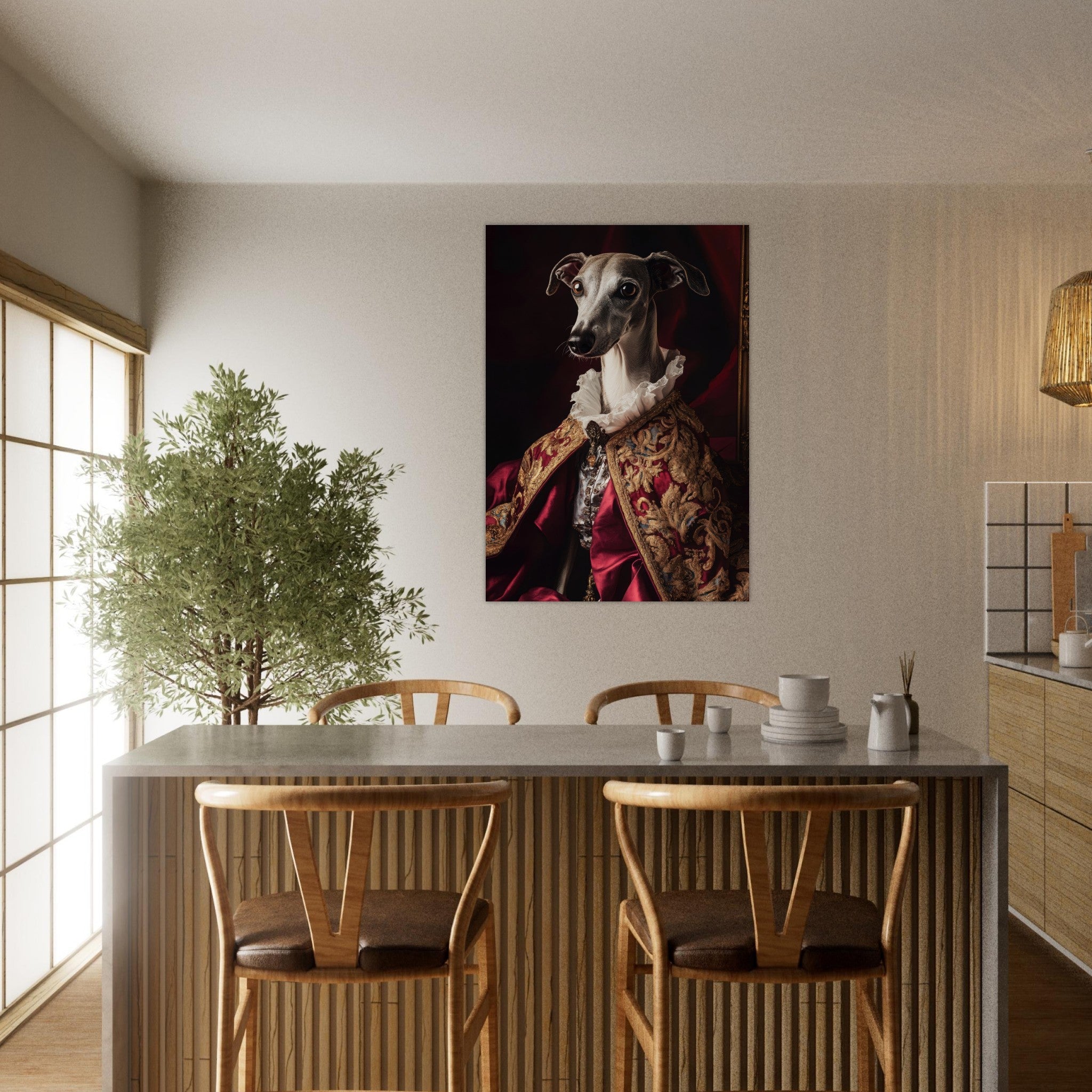 Aluminum Print Portrait - Elegant Baroque Greyhound Portrait A sleek grey 3 - Shop Ai Art WebShop - Digital Art online Store