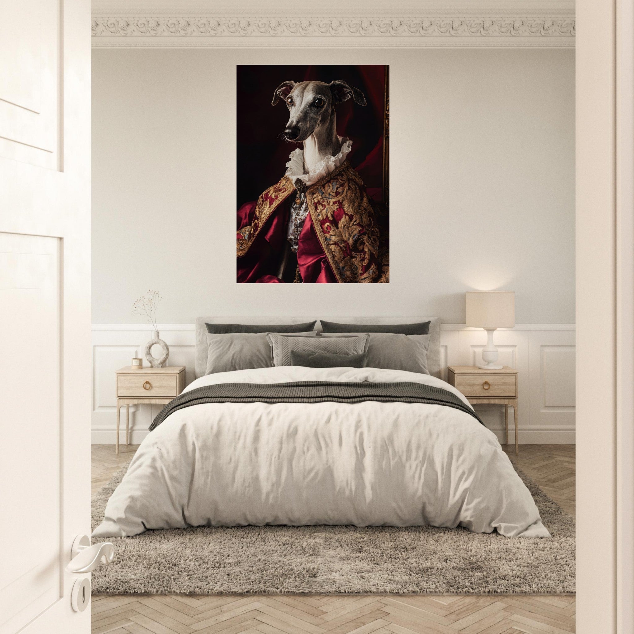 Aluminum Print Portrait - Elegant Baroque Greyhound Portrait A sleek grey 3 - Shop Ai Art WebShop - Digital Art online Store