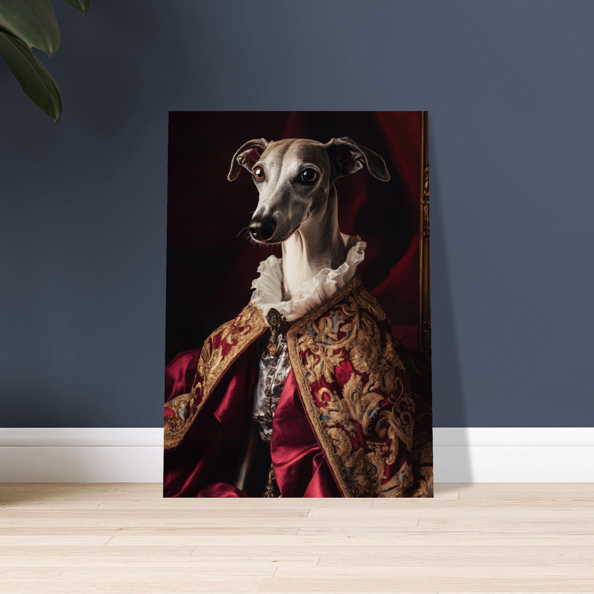 Aluminum Print Portrait - Elegant Baroque Greyhound Portrait A sleek grey 3 - Shop Ai Art WebShop - Digital Art online Store