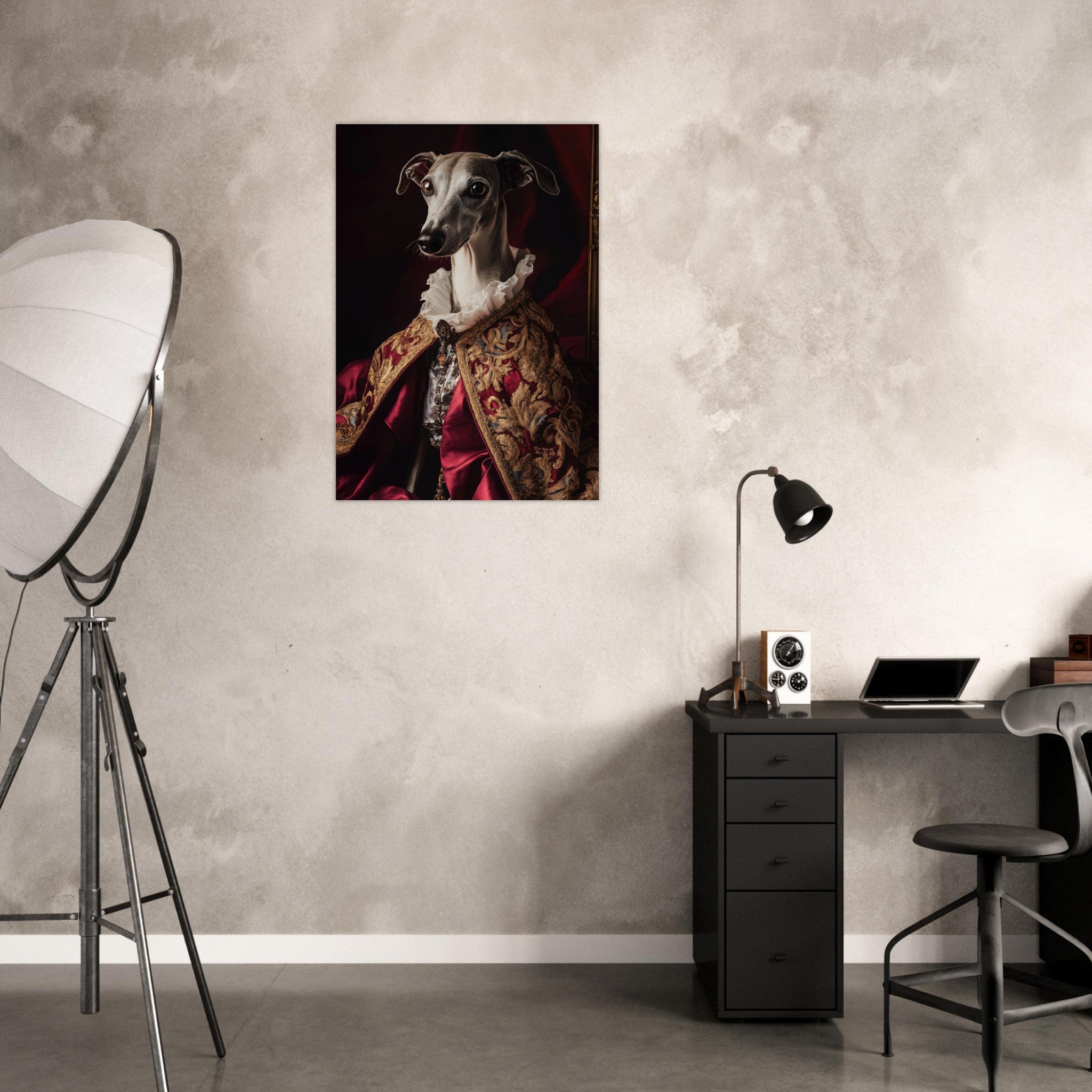 Aluminum Print Portrait - Elegant Baroque Greyhound Portrait A sleek grey 3 - Shop Ai Art WebShop - Digital Art online Store