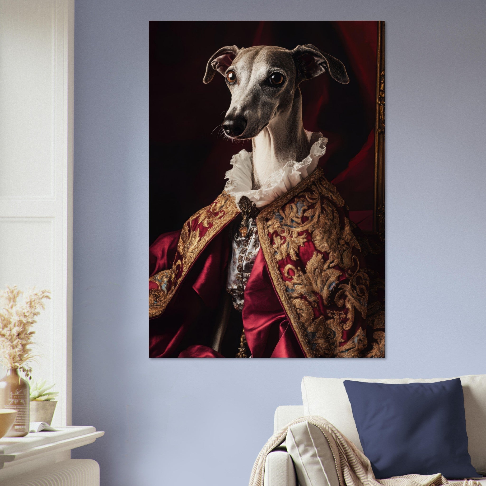Aluminum Print Portrait - Elegant Baroque Greyhound Portrait A sleek grey 3 - Shop Ai Art WebShop - Digital Art online Store
