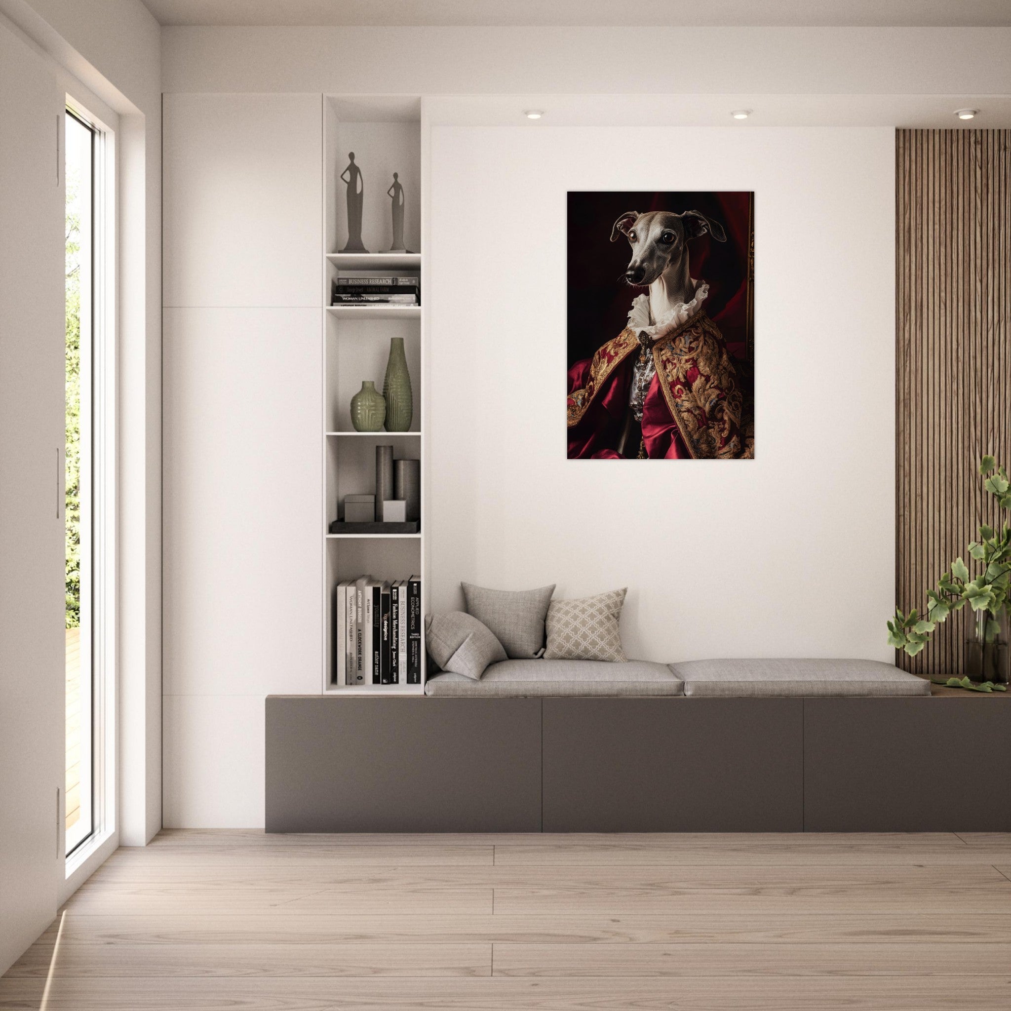Aluminum Print Portrait - Elegant Baroque Greyhound Portrait A sleek grey 3 - Shop Ai Art WebShop - Digital Art online Store