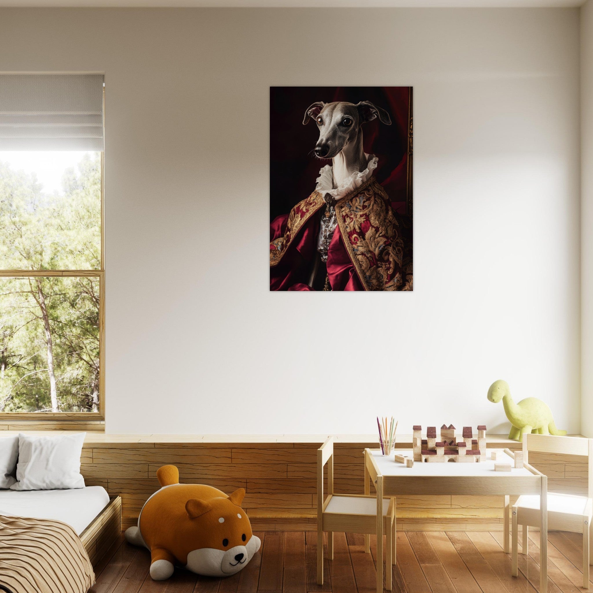 Aluminum Print Portrait - Elegant Baroque Greyhound Portrait A sleek grey 3 - Shop Ai Art WebShop - Digital Art online Store