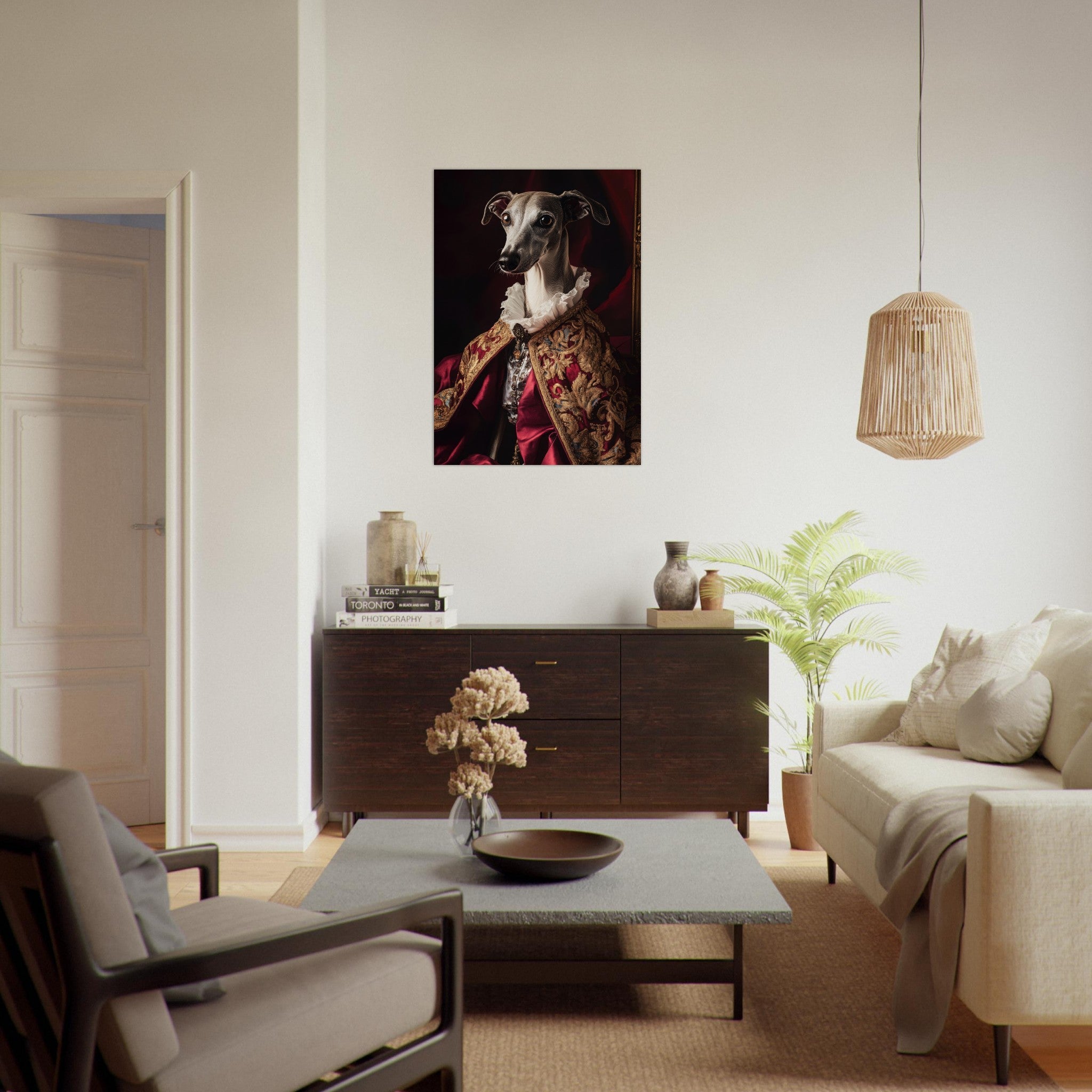 Aluminum Print Portrait - Elegant Baroque Greyhound Portrait A sleek grey 3 - Shop Ai Art WebShop - Digital Art online Store