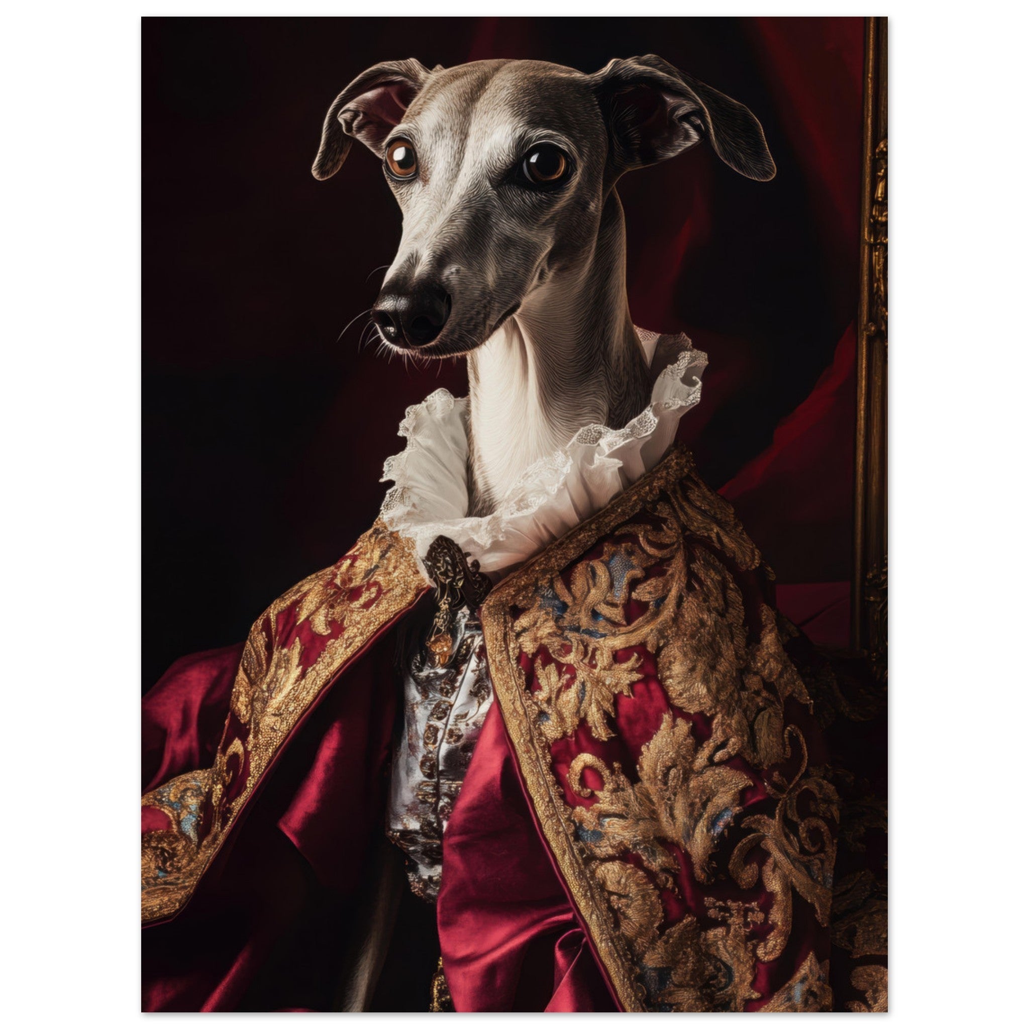 Aluminum Print Portrait - Elegant Baroque Greyhound Portrait A sleek grey 3 - Shop Ai Art WebShop - Digital Art online Store