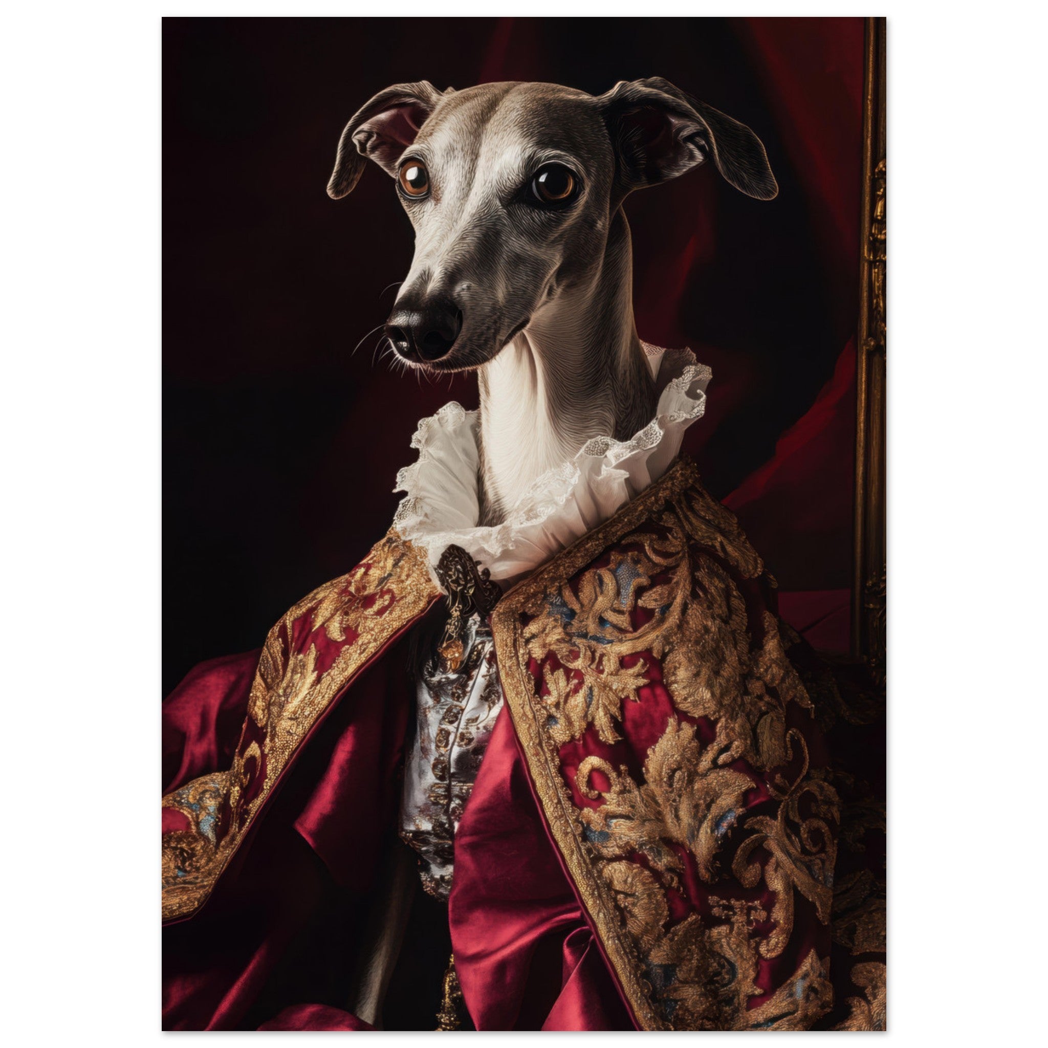 Aluminum Print Portrait - Elegant Baroque Greyhound Portrait A sleek grey 3 - Shop Ai Art WebShop - Digital Art online Store