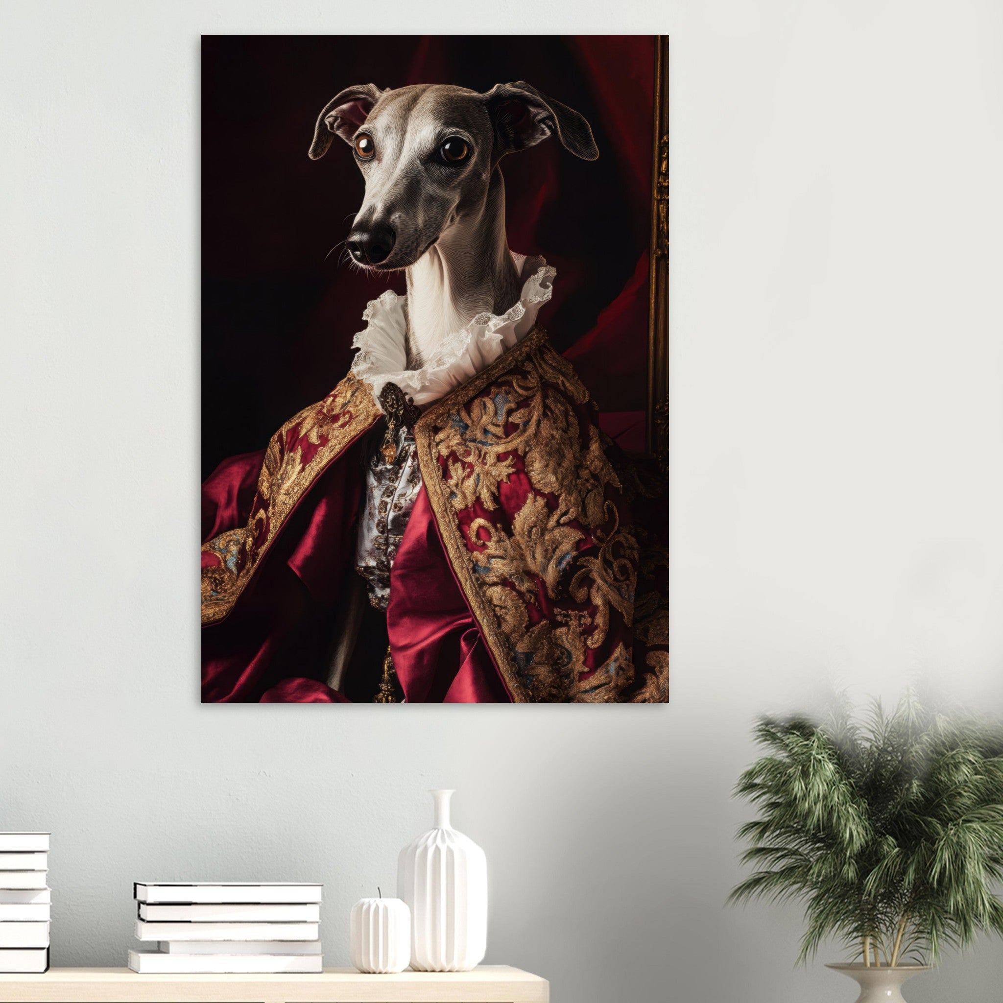 Aluminum Print Portrait - Elegant Baroque Greyhound Portrait A sleek grey 3 - Shop Ai Art WebShop - Digital Art online Store