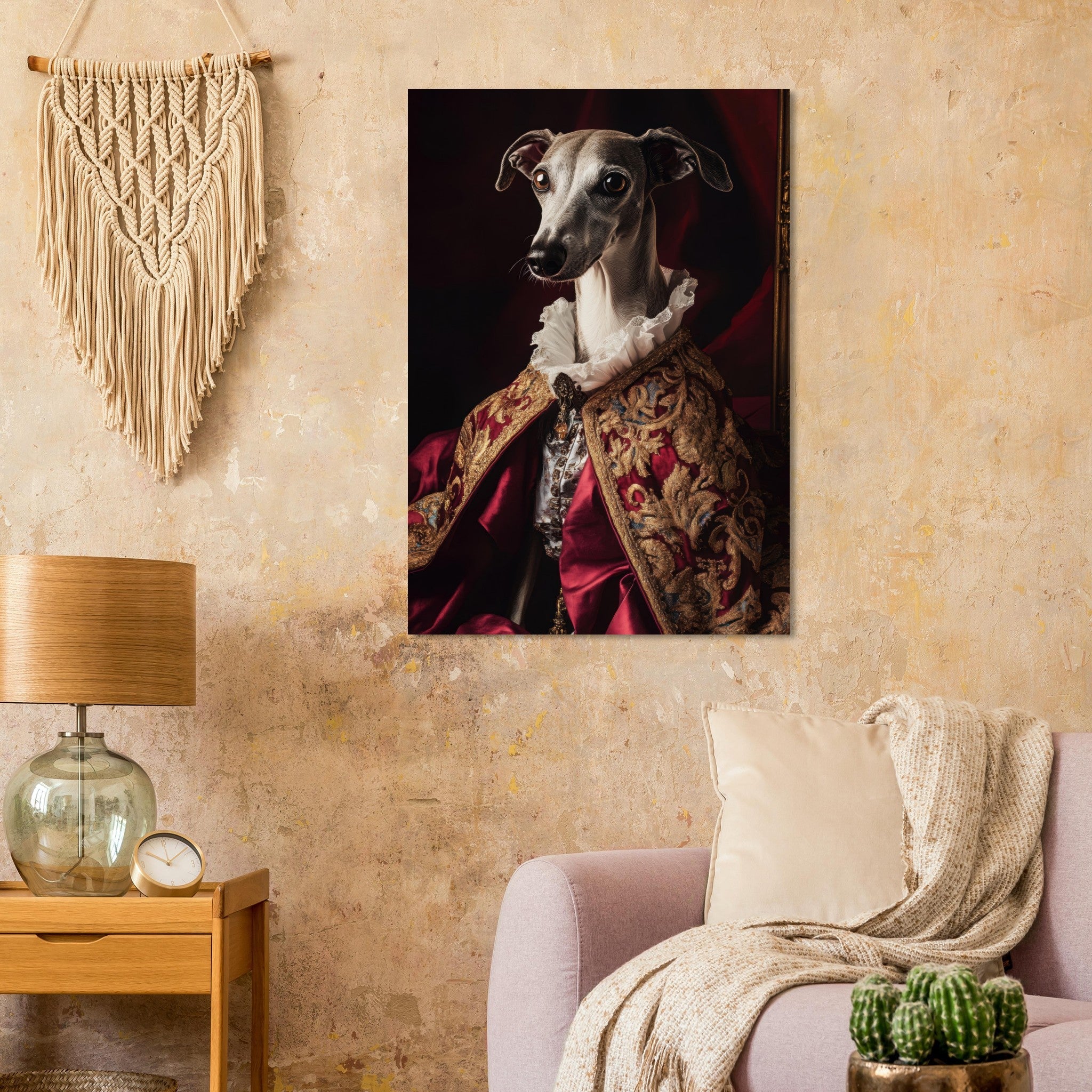Aluminum Print Portrait - Elegant Baroque Greyhound Portrait A sleek grey 3 - Shop Ai Art WebShop - Digital Art online Store