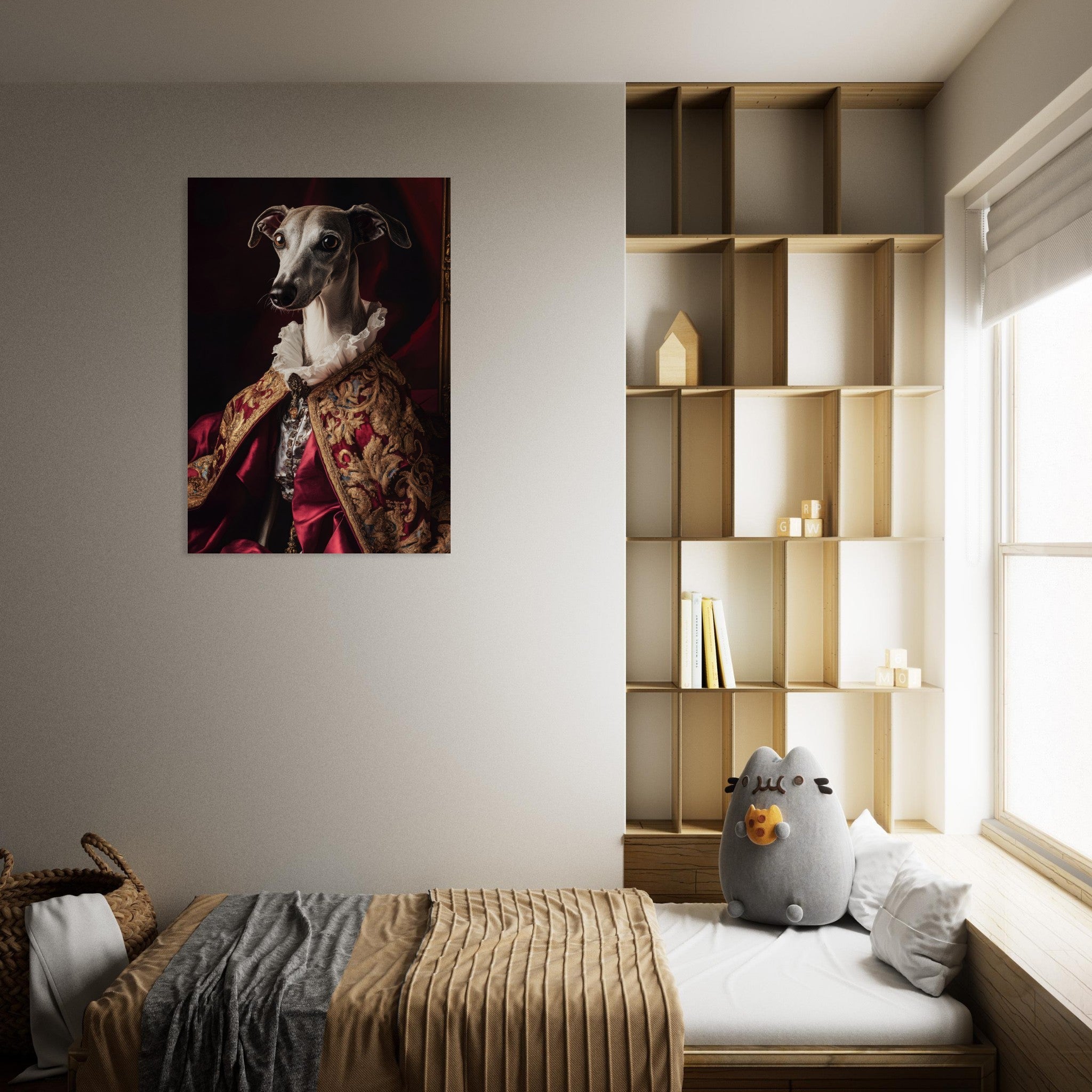 Aluminum Print Portrait - Elegant Baroque Greyhound Portrait A sleek grey 3 - Shop Ai Art WebShop - Digital Art online Store