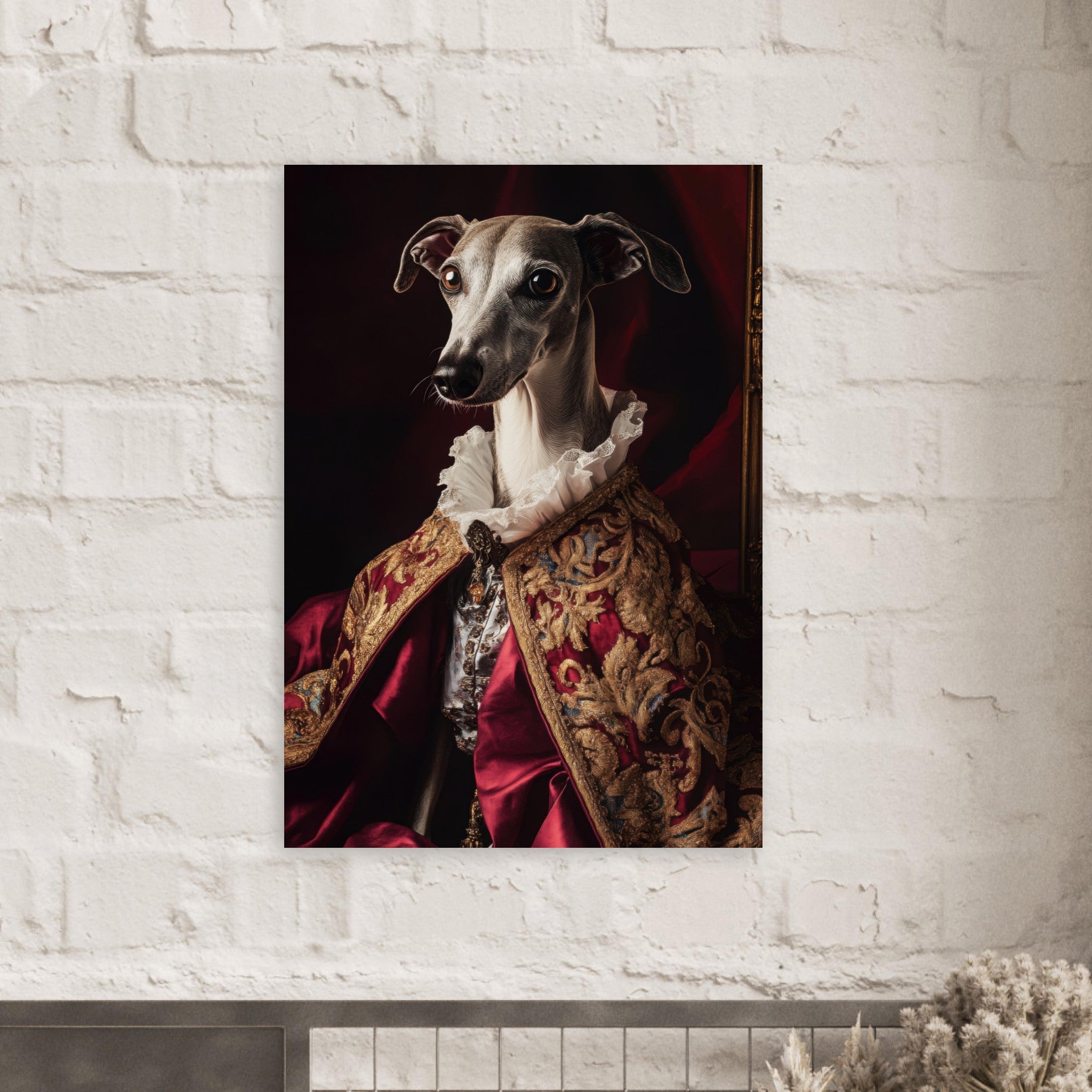 Aluminum Print Portrait - Elegant Baroque Greyhound Portrait A sleek grey 3 - Shop Ai Art WebShop - Digital Art online Store