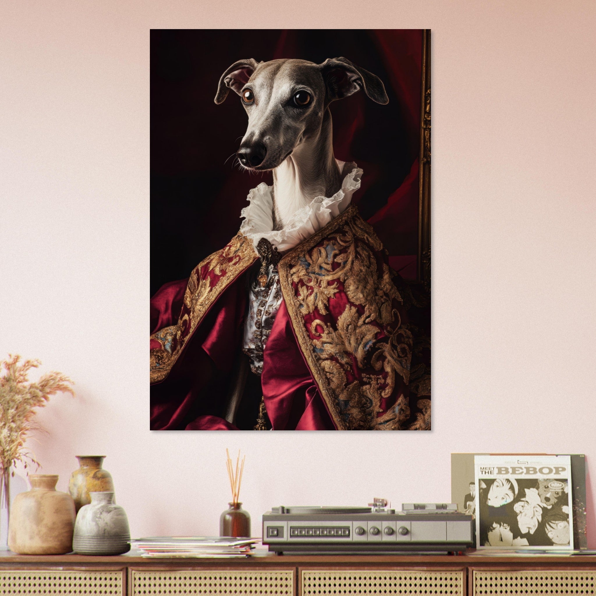 Aluminum Print Portrait - Elegant Baroque Greyhound Portrait A sleek grey 3 - Shop Ai Art WebShop - Digital Art online Store