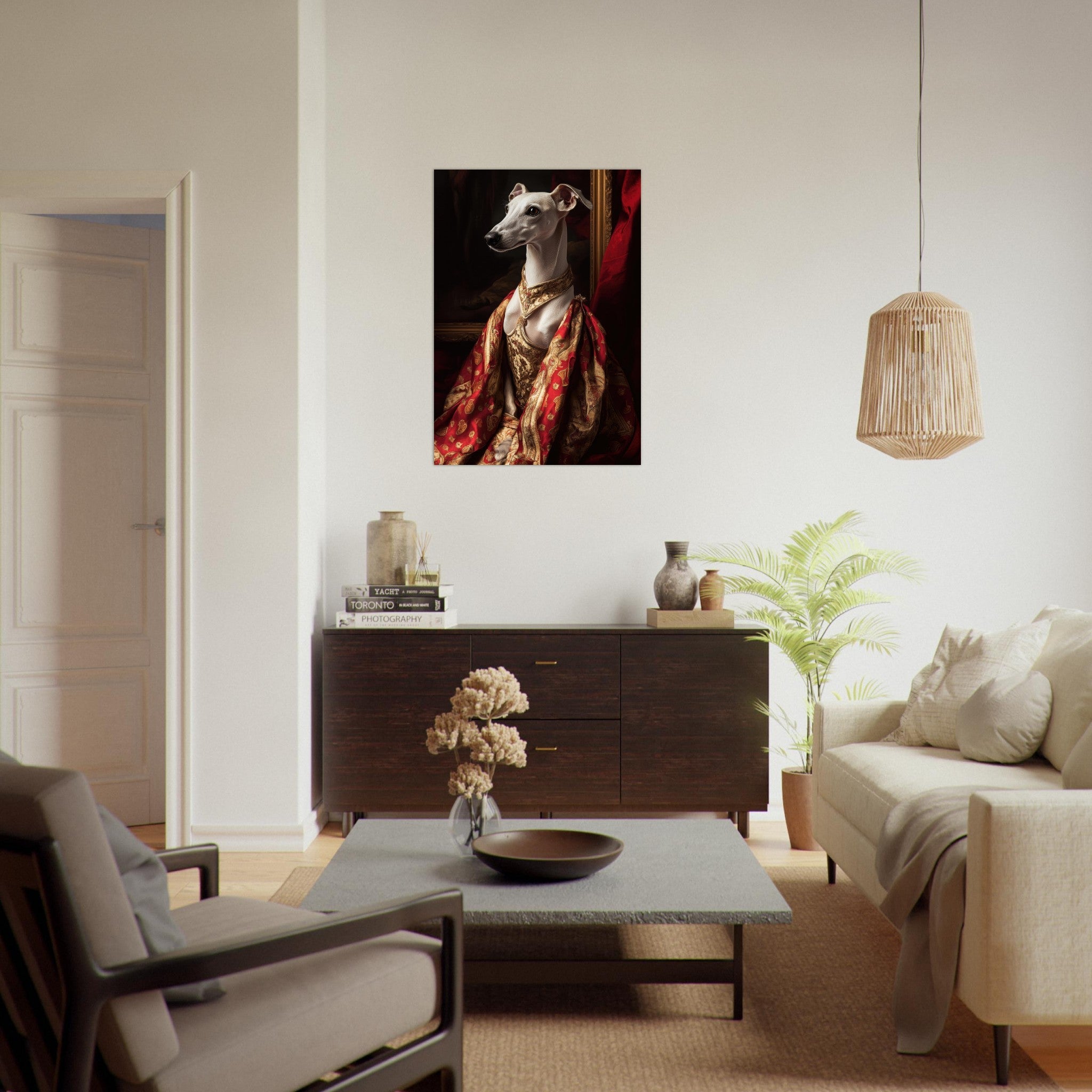 Aluminum Print Portrait - Elegant Baroque Greyhound Portrait A sleek grey - Shop Ai Art WebShop - Digital Art online Store