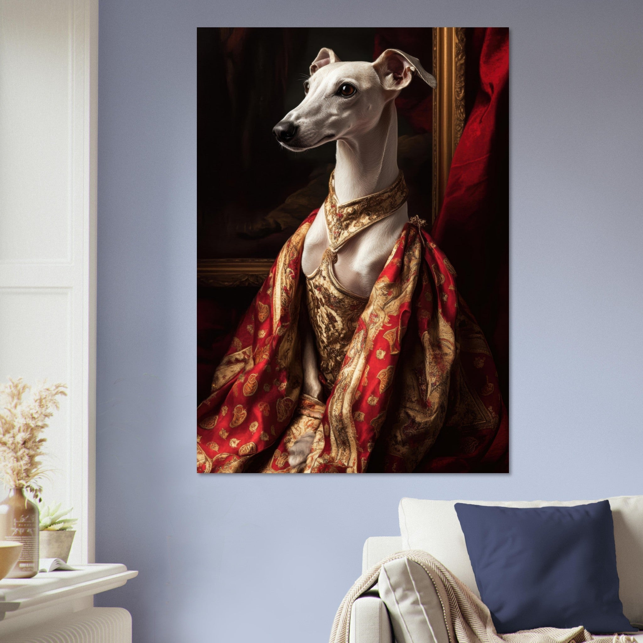 Aluminum Print Portrait - Elegant Baroque Greyhound Portrait A sleek grey - Shop Ai Art WebShop - Digital Art online Store