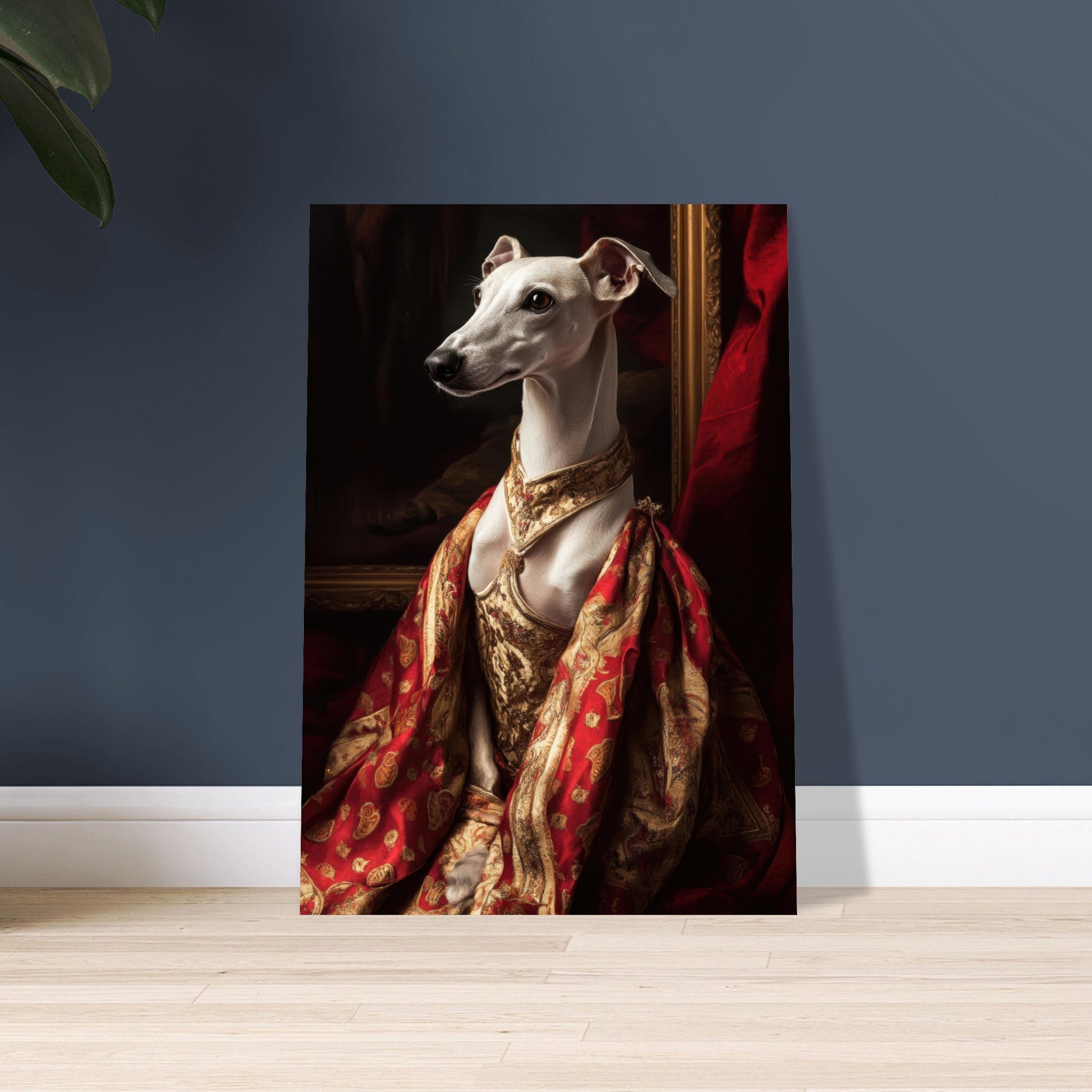 Aluminum Print Portrait - Elegant Baroque Greyhound Portrait A sleek grey - Shop Ai Art WebShop - Digital Art online Store