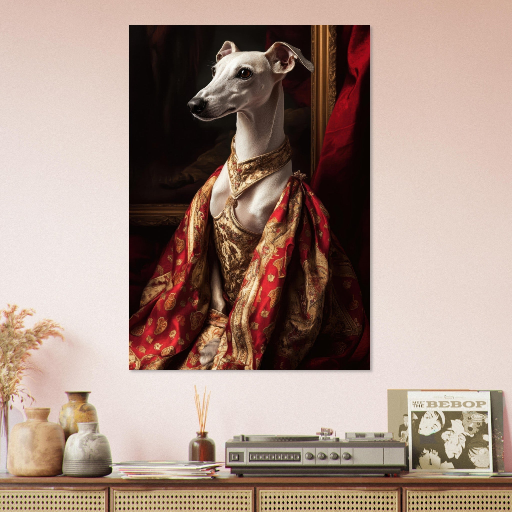 Aluminum Print Portrait - Elegant Baroque Greyhound Portrait A sleek grey - Shop Ai Art WebShop - Digital Art online Store