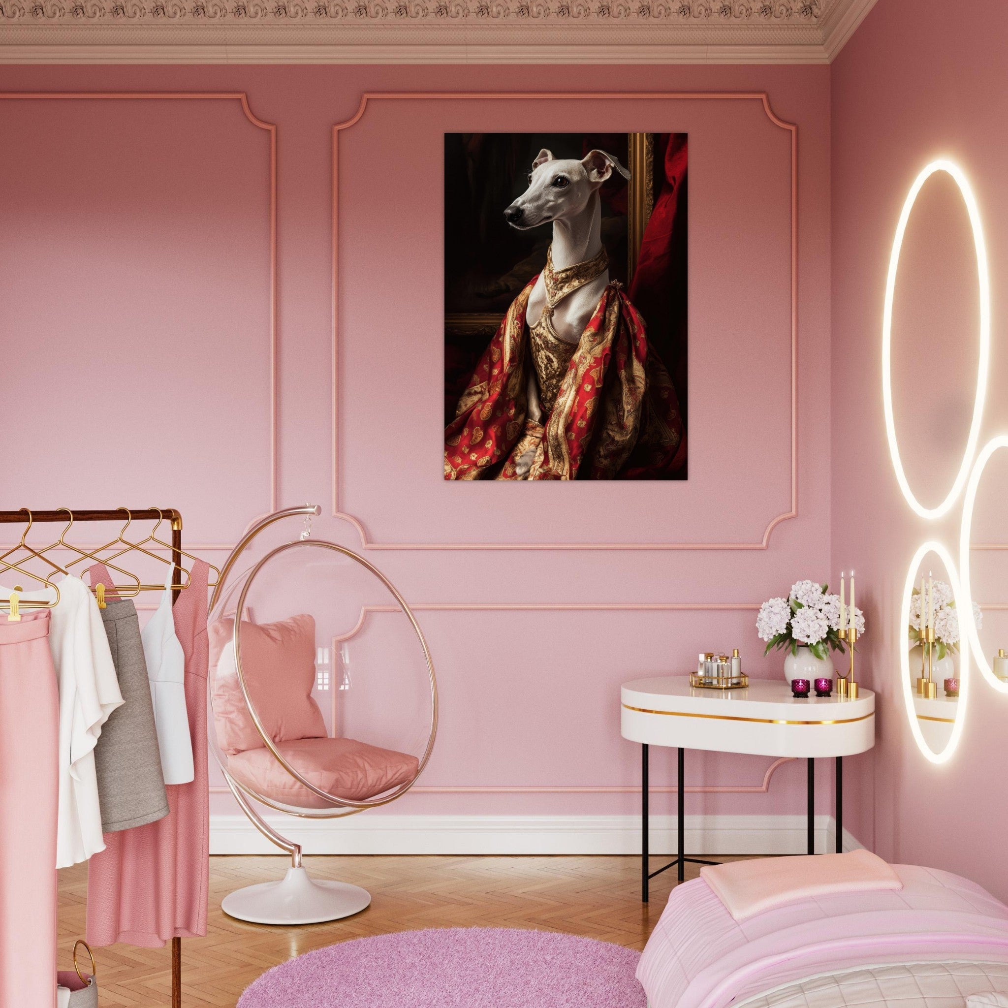 Aluminum Print Portrait - Elegant Baroque Greyhound Portrait A sleek grey - Shop Ai Art WebShop - Digital Art online Store