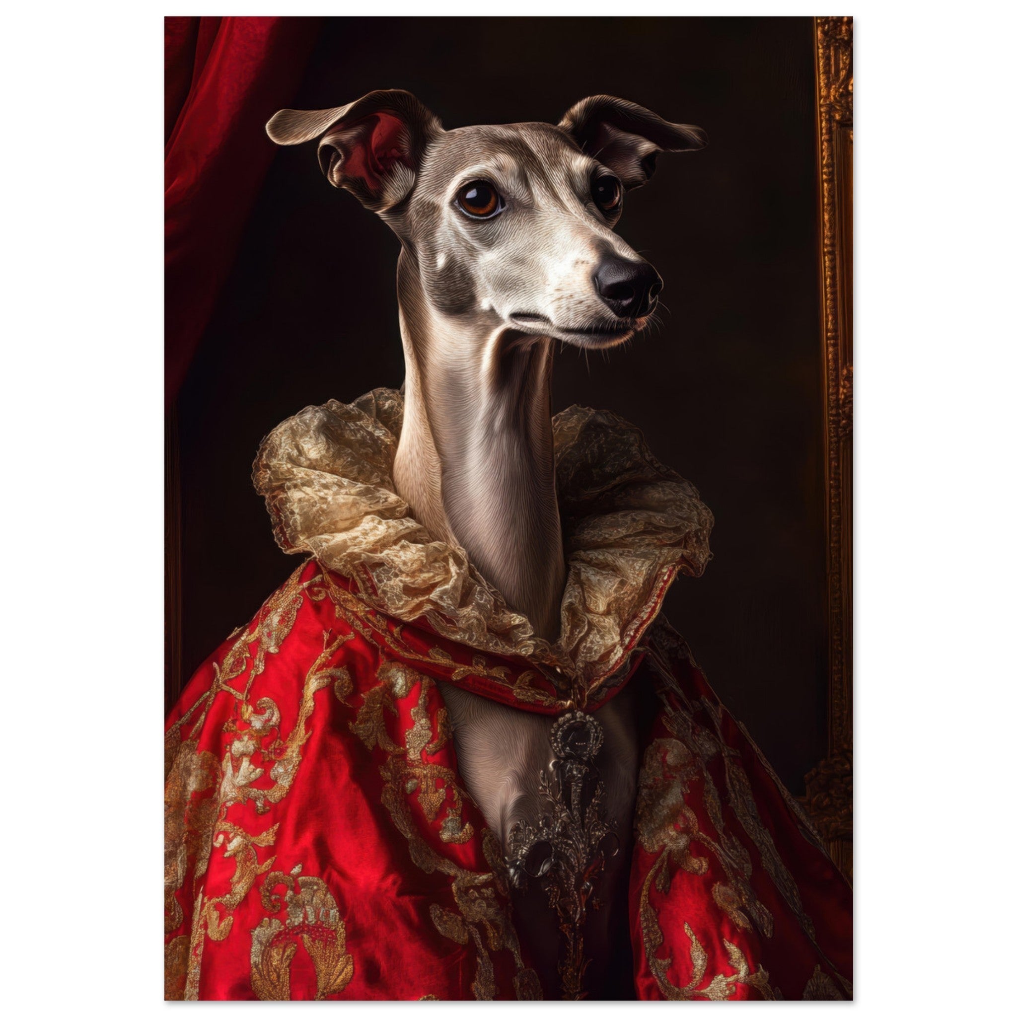 Aluminum Print Portrait - Elegant Baroque Greyhound Portrait A sleek grey 5 - Shop Ai Art WebShop - Digital Art online Store