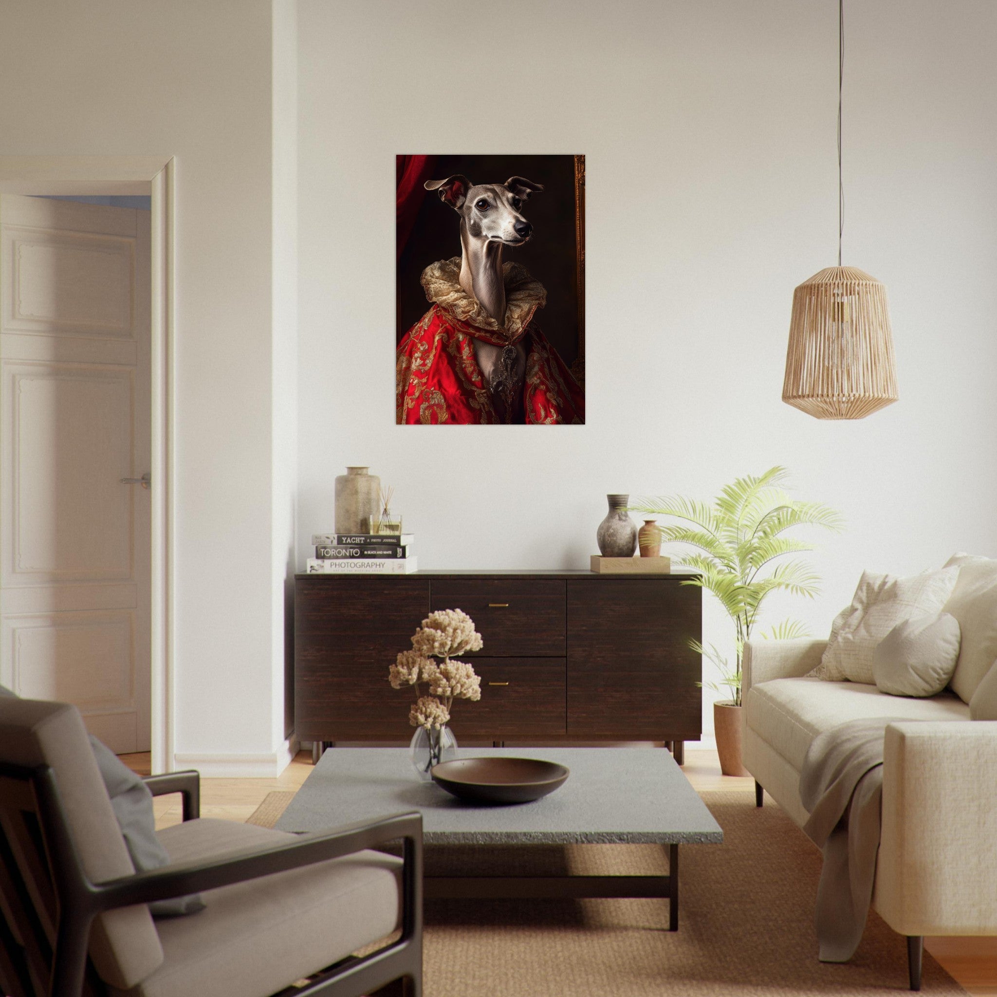 Aluminum Print Portrait - Elegant Baroque Greyhound Portrait A sleek grey 5 - Shop Ai Art WebShop - Digital Art online Store