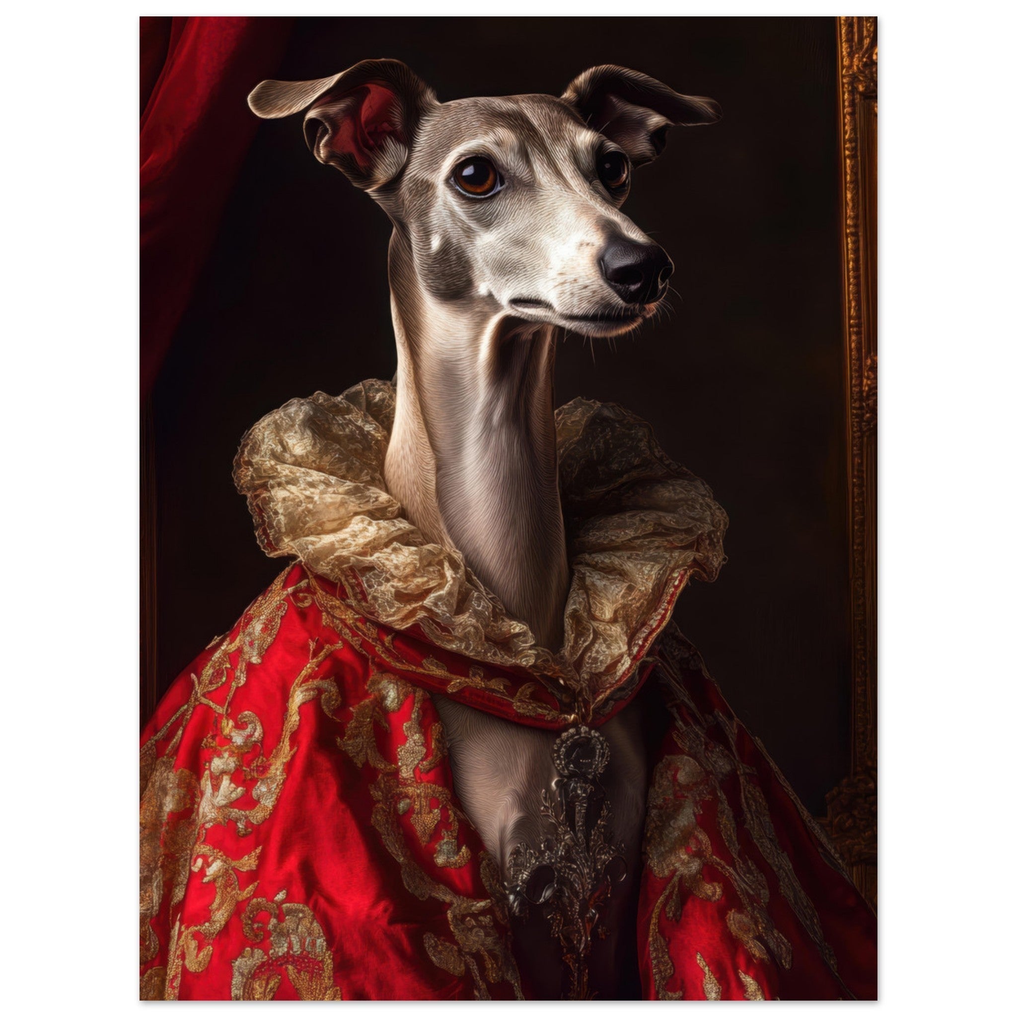 Aluminum Print Portrait - Elegant Baroque Greyhound Portrait A sleek grey 5 - Shop Ai Art WebShop - Digital Art online Store
