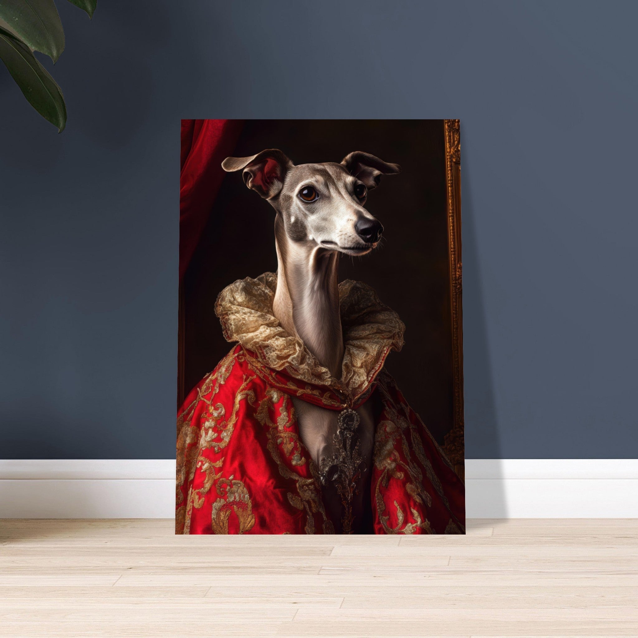 Aluminum Print Portrait - Elegant Baroque Greyhound Portrait A sleek grey 5 - Shop Ai Art WebShop - Digital Art online Store