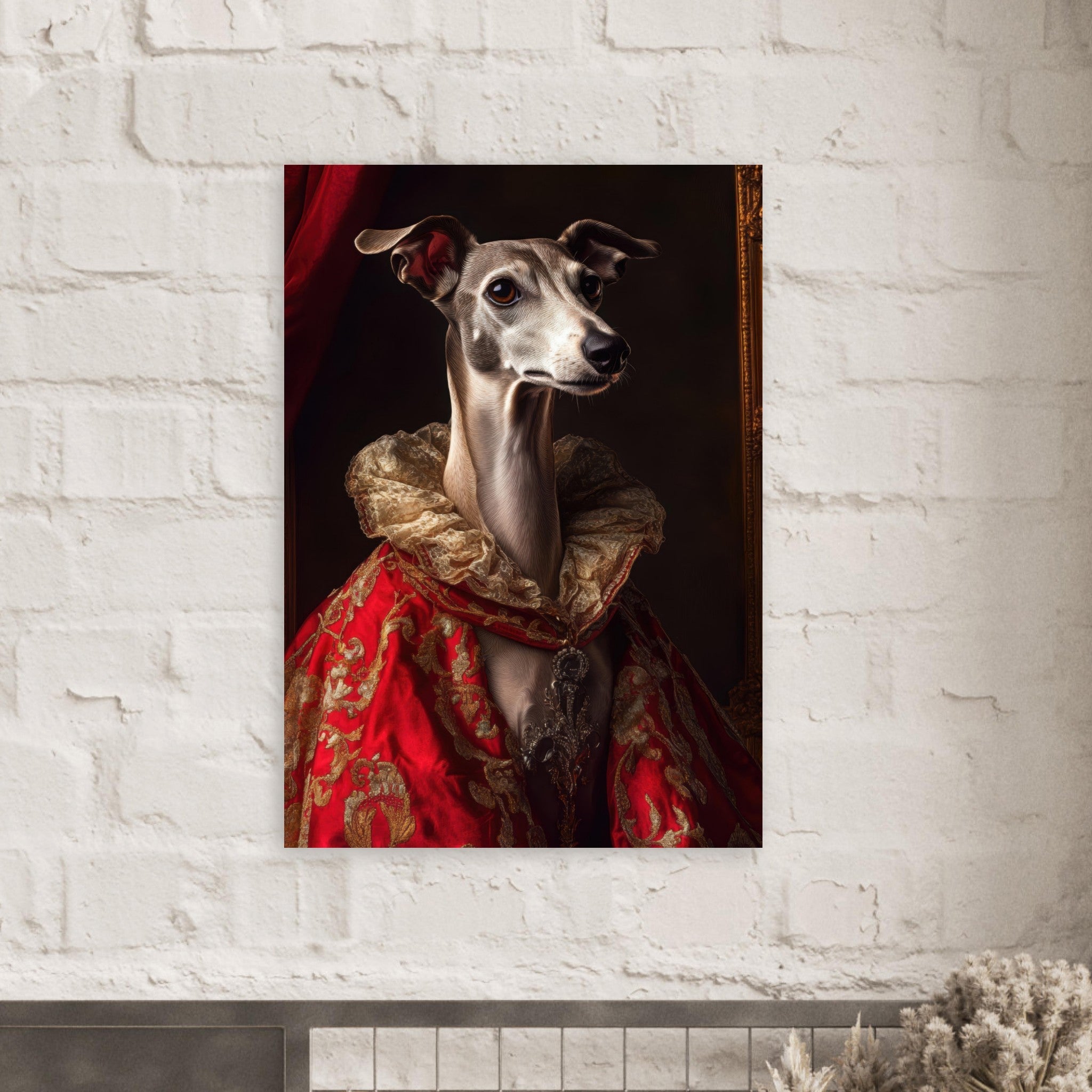 Aluminum Print Portrait - Elegant Baroque Greyhound Portrait A sleek grey 5 - Shop Ai Art WebShop - Digital Art online Store