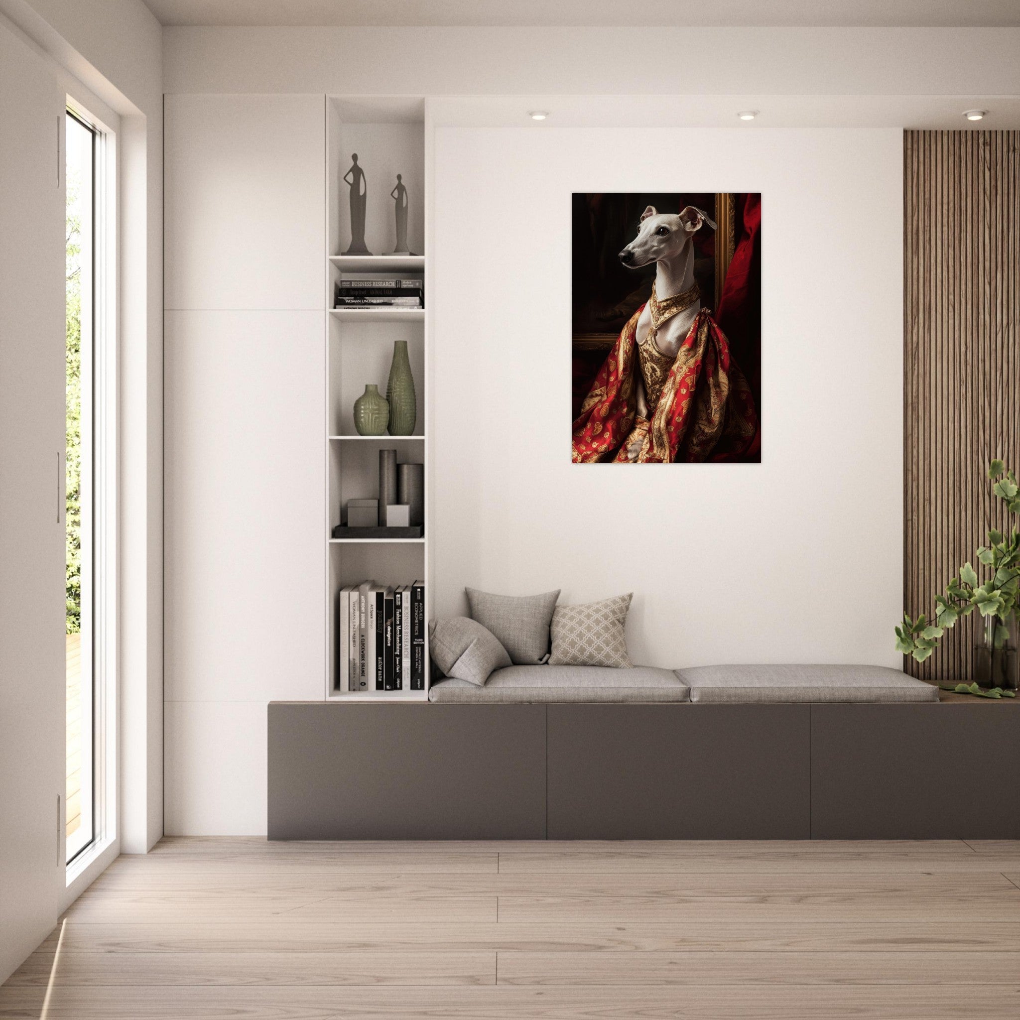Aluminum Print Portrait - Elegant Baroque Greyhound Portrait A sleek grey - Shop Ai Art WebShop - Digital Art online Store