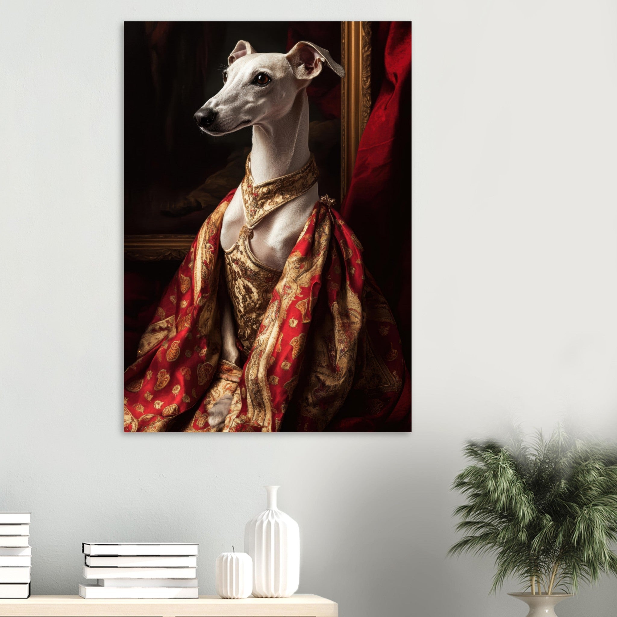 Aluminum Print Portrait - Elegant Baroque Greyhound Portrait A sleek grey - Shop Ai Art WebShop - Digital Art online Store