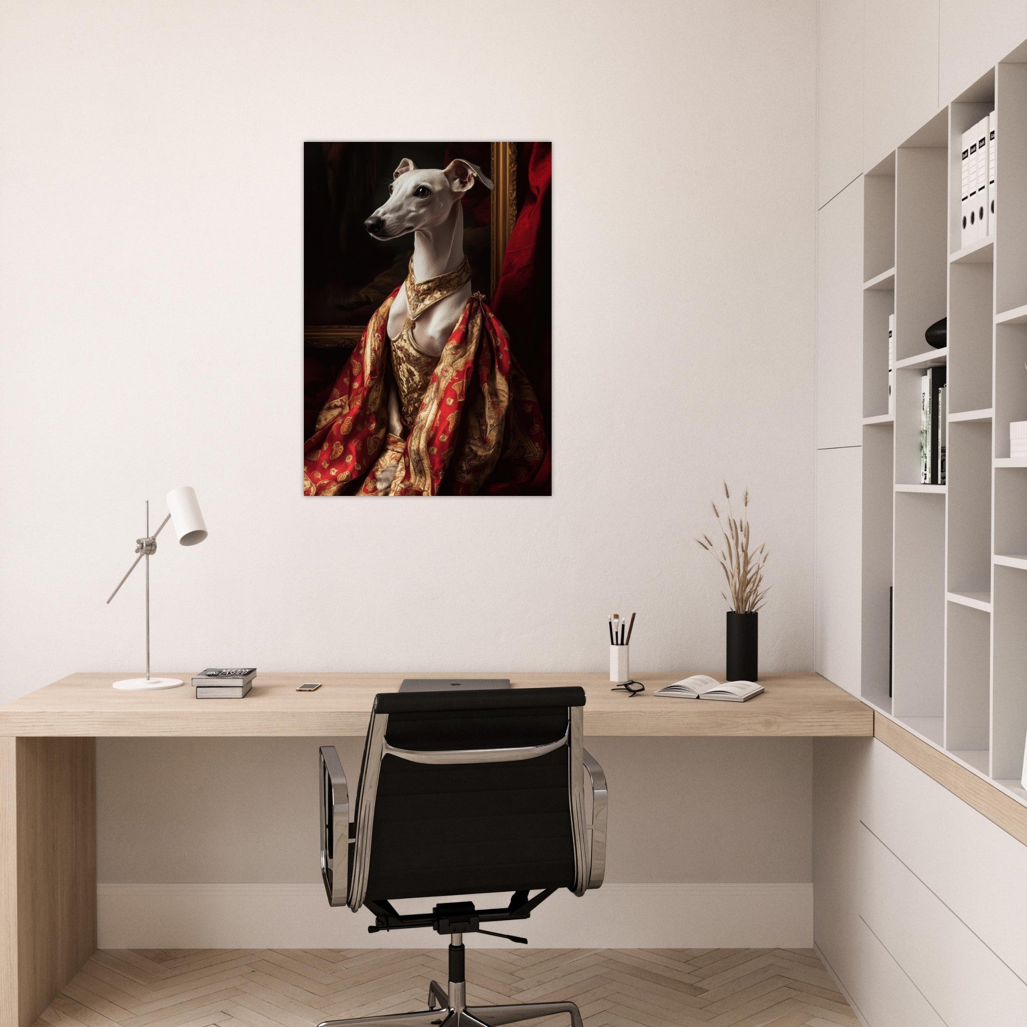 Aluminum Print Portrait - Elegant Baroque Greyhound Portrait A sleek grey - Shop Ai Art WebShop - Digital Art online Store