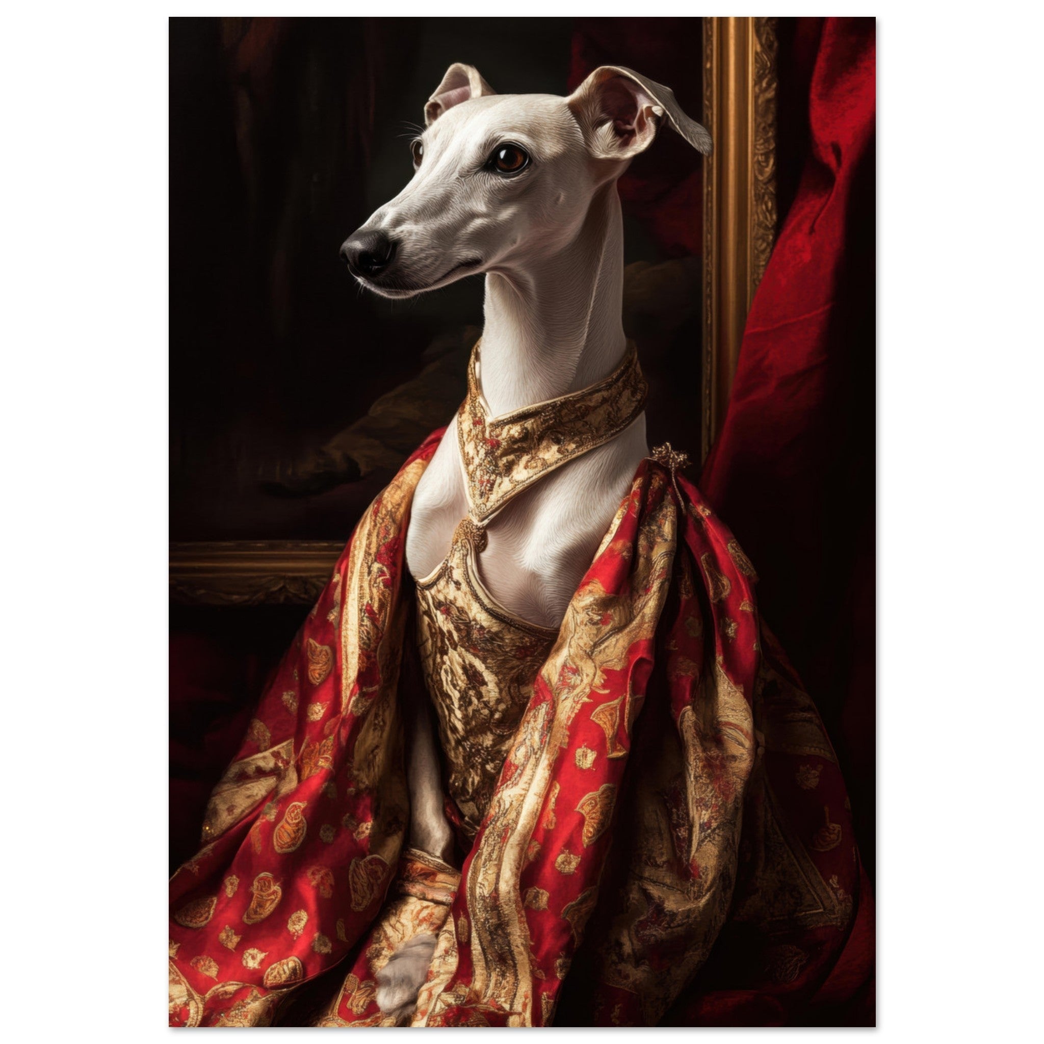 Aluminum Print Portrait - Elegant Baroque Greyhound Portrait A sleek grey - Shop Ai Art WebShop - Digital Art online Store
