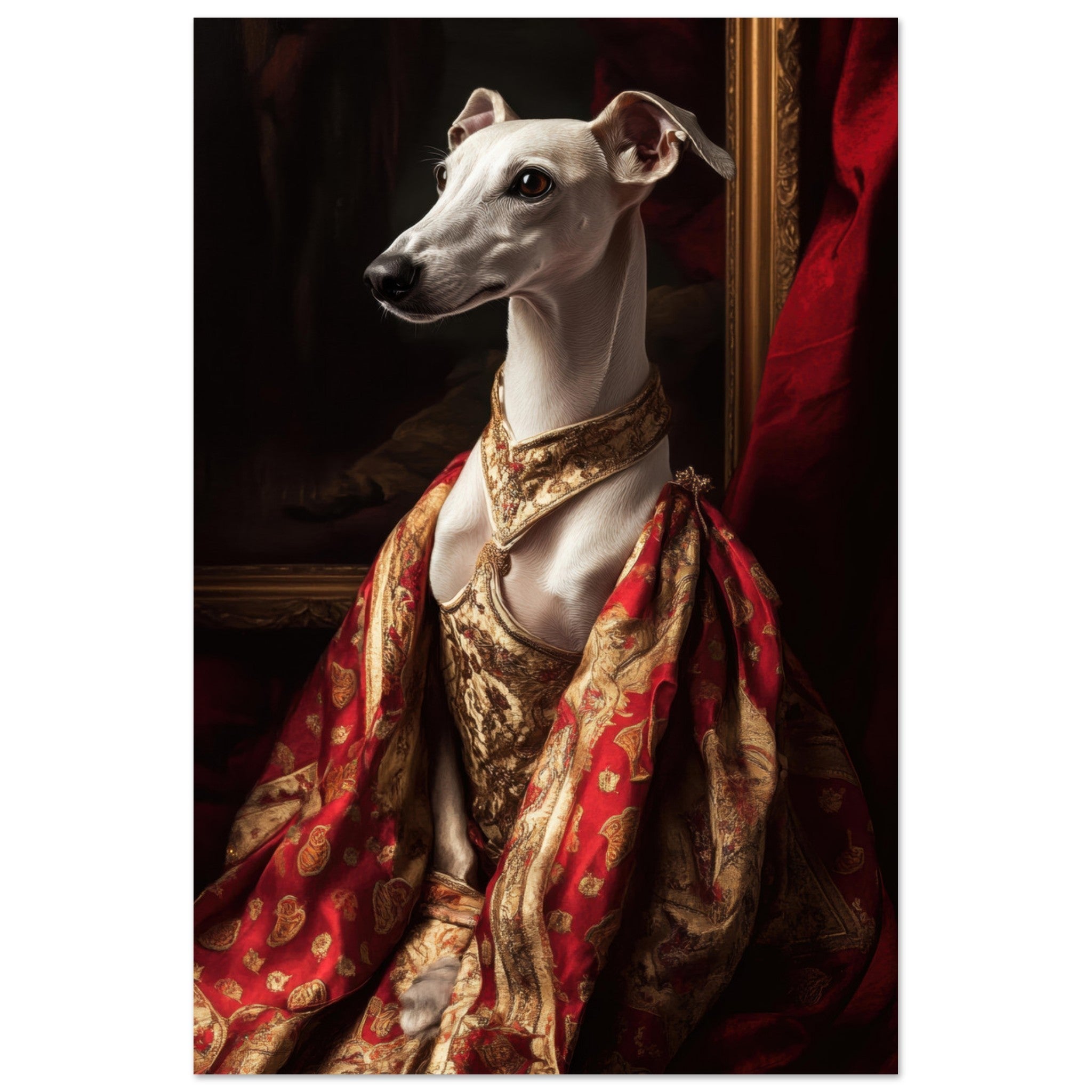 Aluminum Print Portrait - Elegant Baroque Greyhound Portrait A sleek grey - Shop Ai Art WebShop - Digital Art online Store
